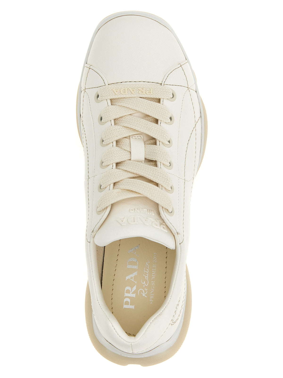 Prada White Lamb Leather Low Top Women's Sneakers