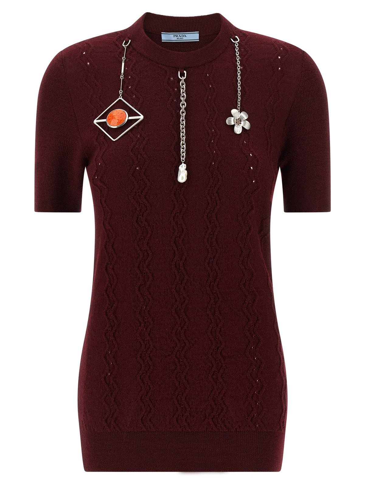 Prada Bordeaux Virgin Wool Women's Cardigan