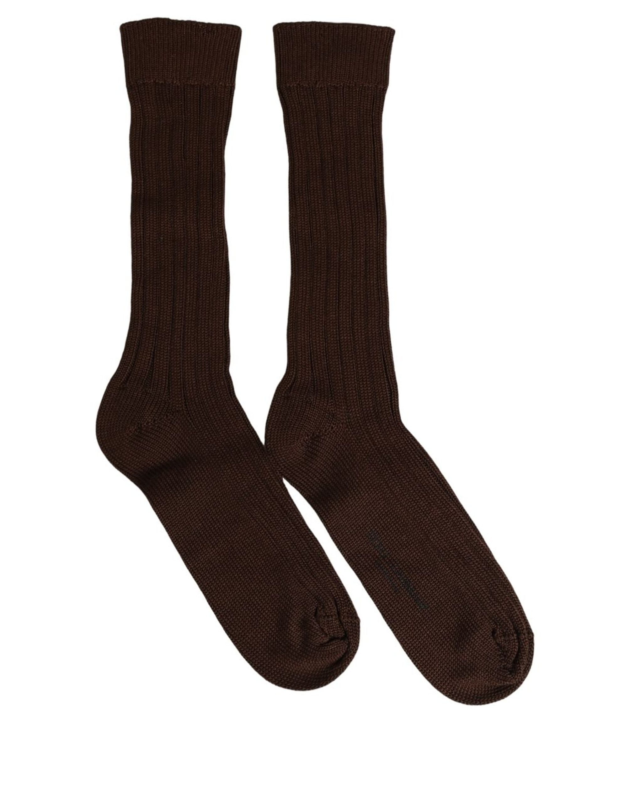 Dolce & Gabbana Dark Brown Nylon Ribbed Over The Calf Women's Socks