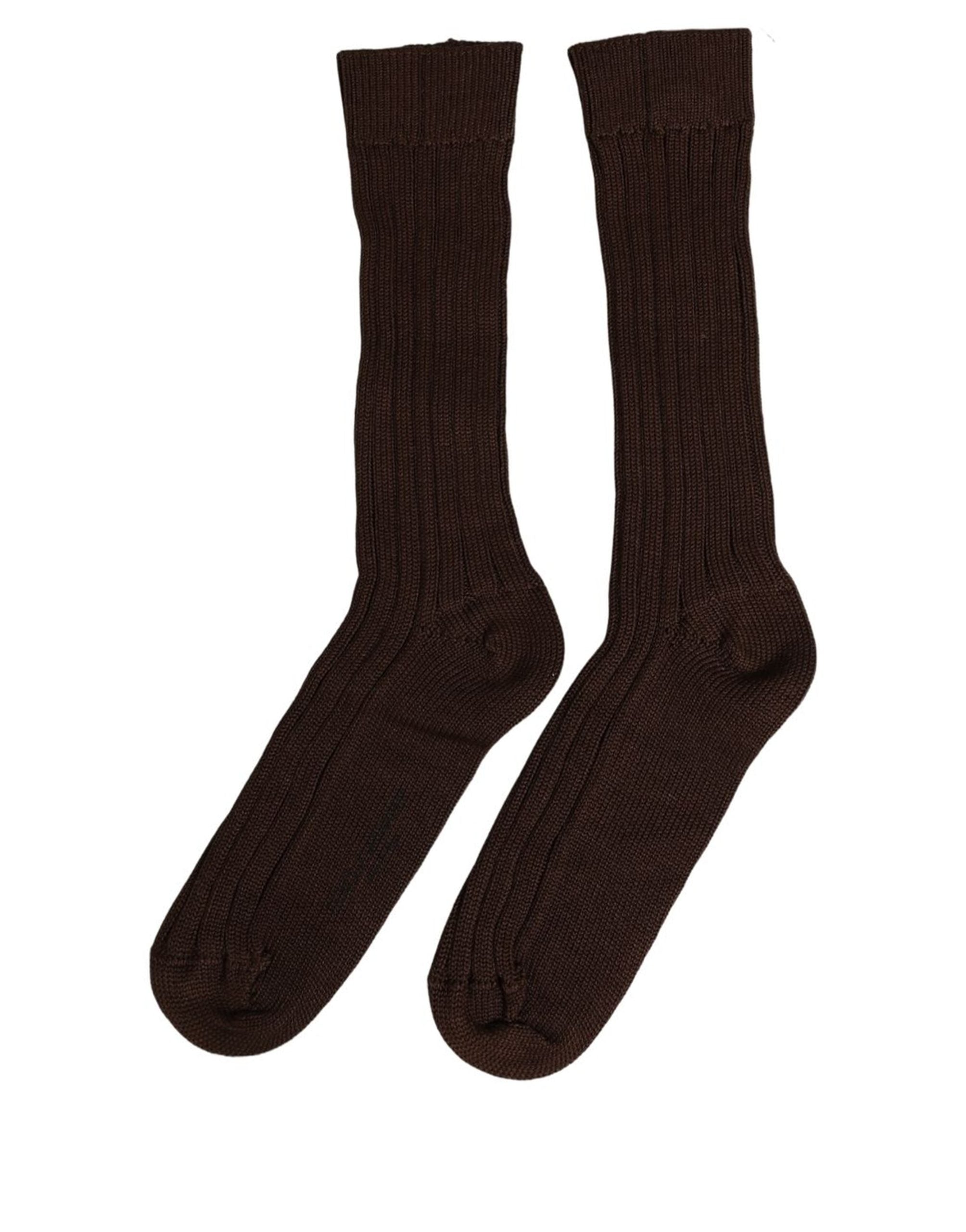 Dolce & Gabbana Dark Brown Nylon Ribbed Over The Calf Women's Socks