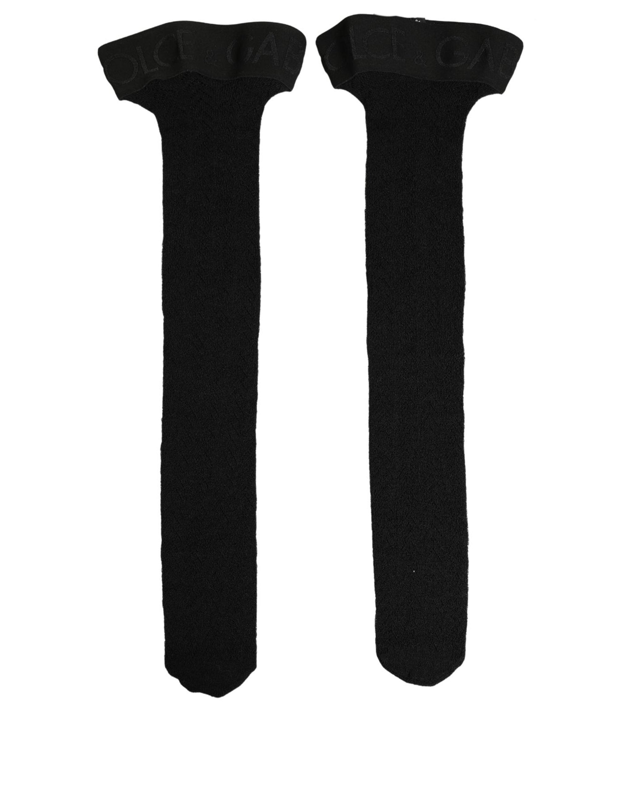 Dolce & Gabbana Black Wool Logo Calf Long Women Accessory Women's Socks