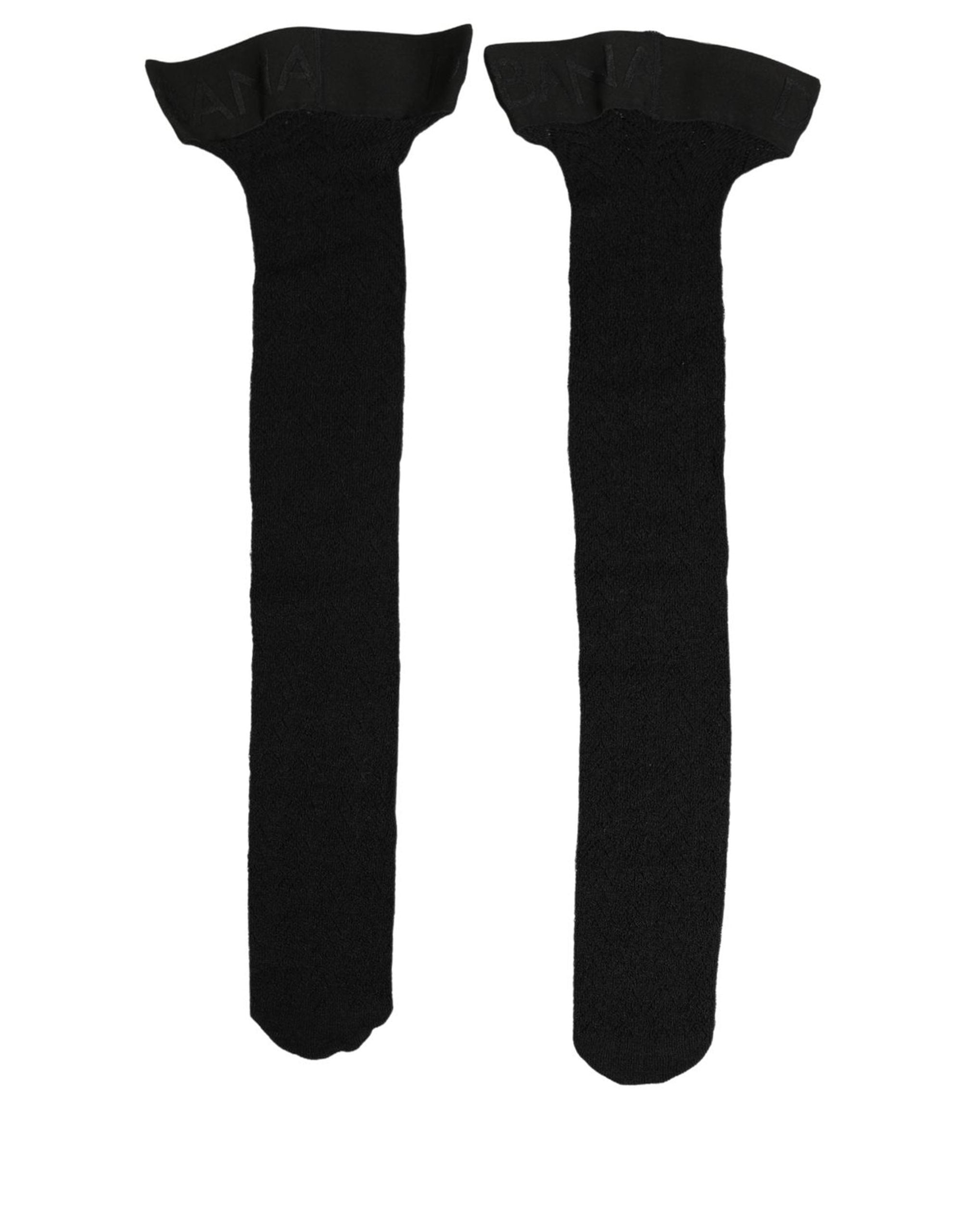 Dolce & Gabbana Black Wool Logo Calf Long Women Accessory Women's Socks