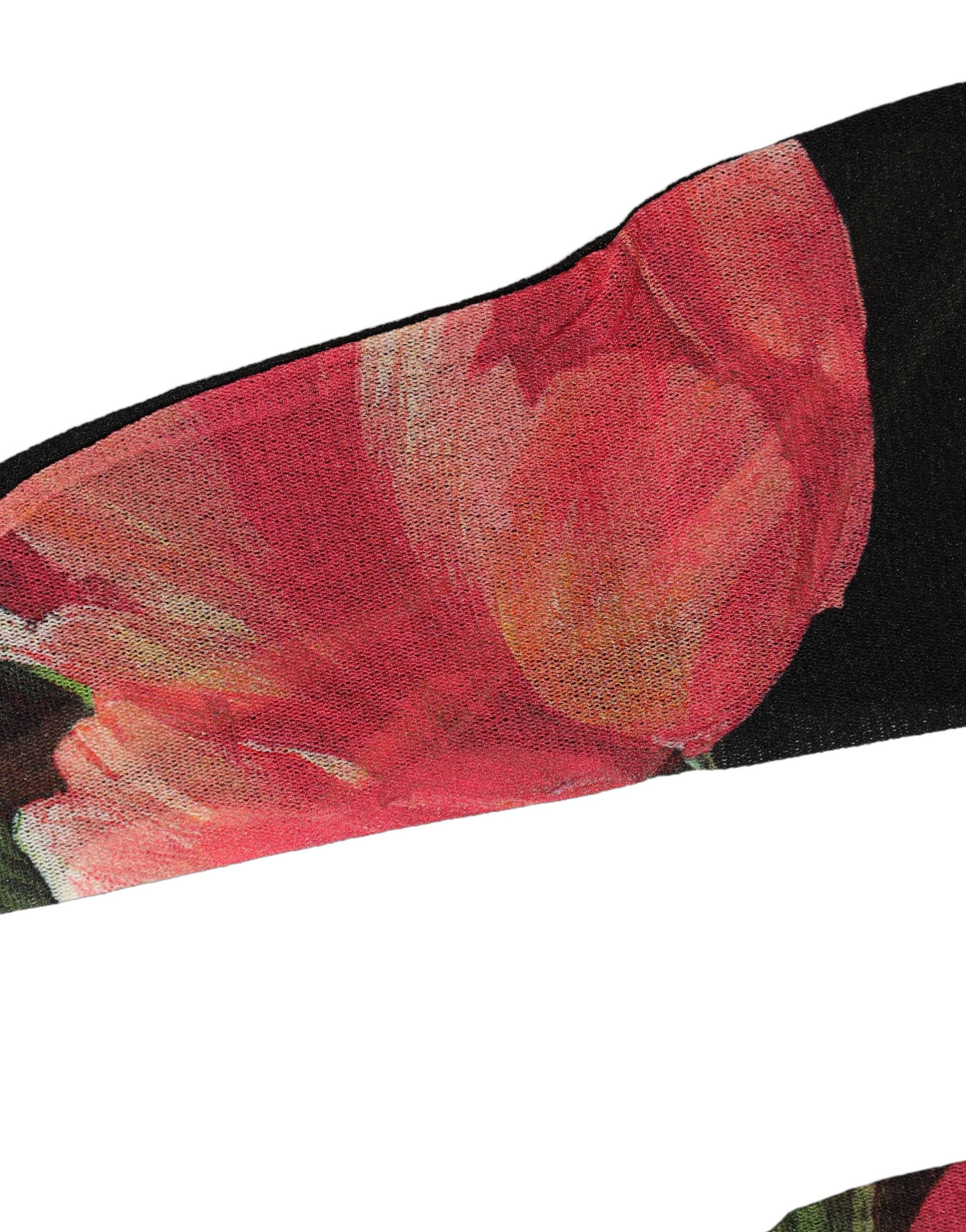 Dolce & Gabbana Black Pink Floral Tulip Nylon Stockings Women's Socks