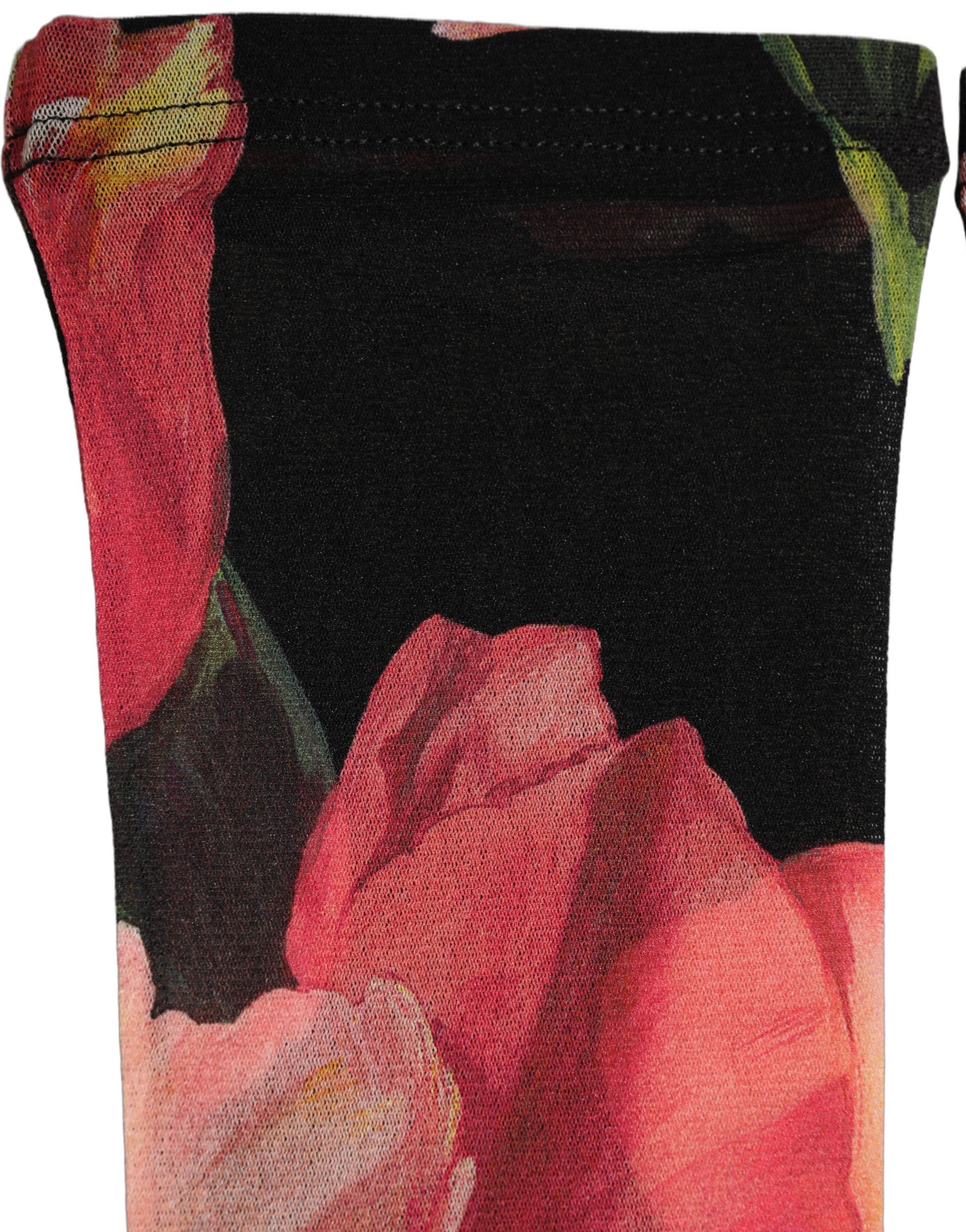 Dolce & Gabbana Black Pink Floral Tulip Nylon Stockings Women's Socks