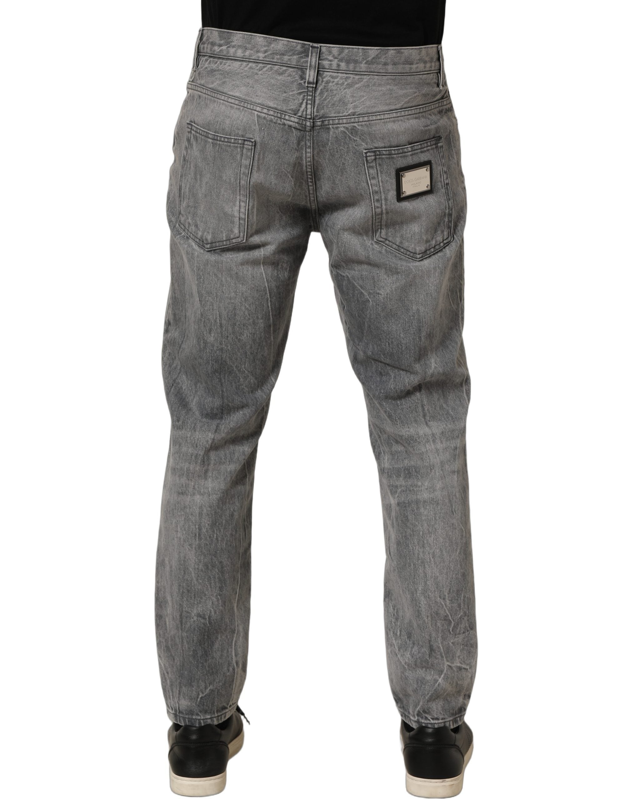 Dolce & Gabbana Grey Distressed Straight Leg Men Denim Men's Jeans