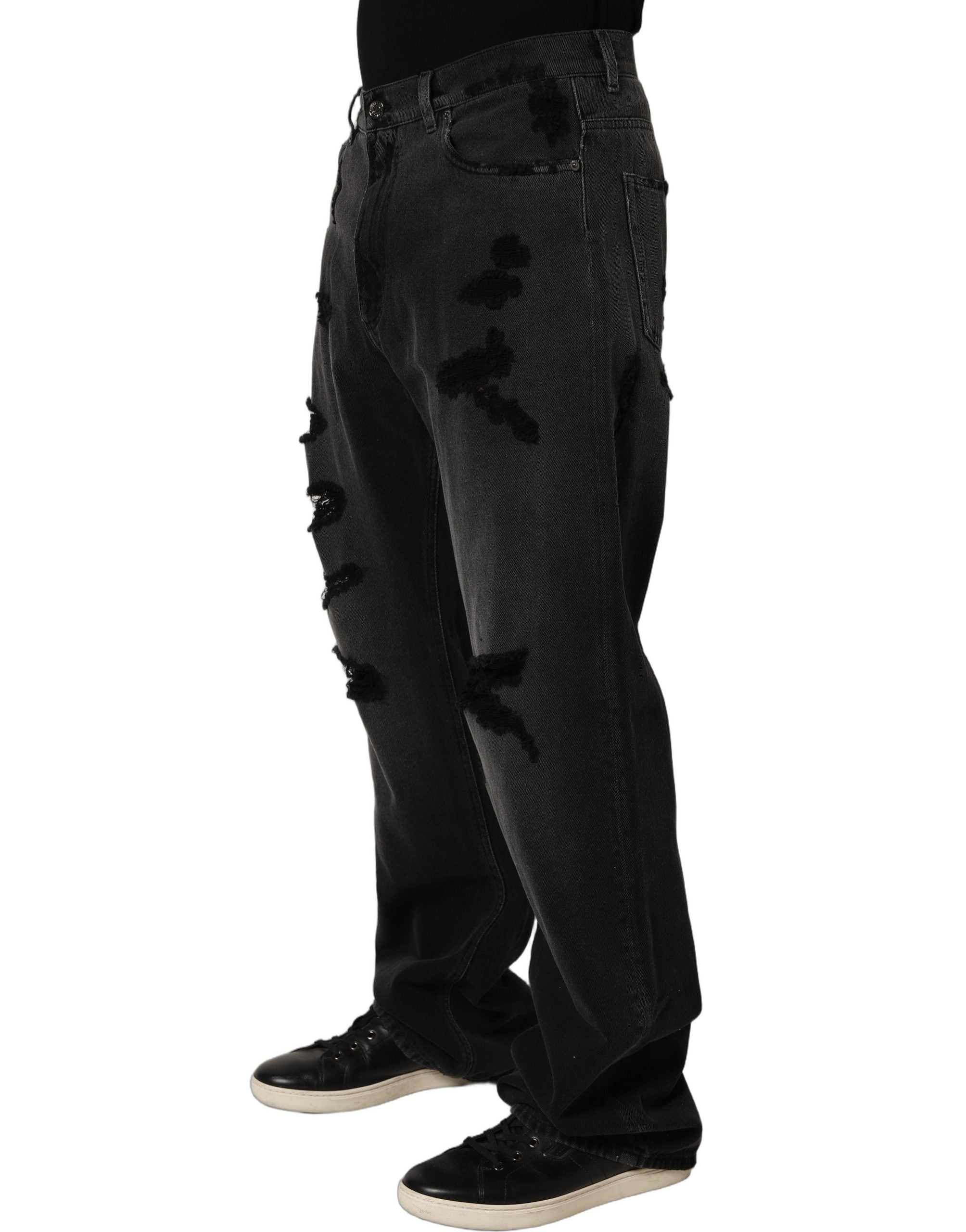 Dolce & Gabbana Dark Gray Distressed Oversize Men Denim Men's Jeans