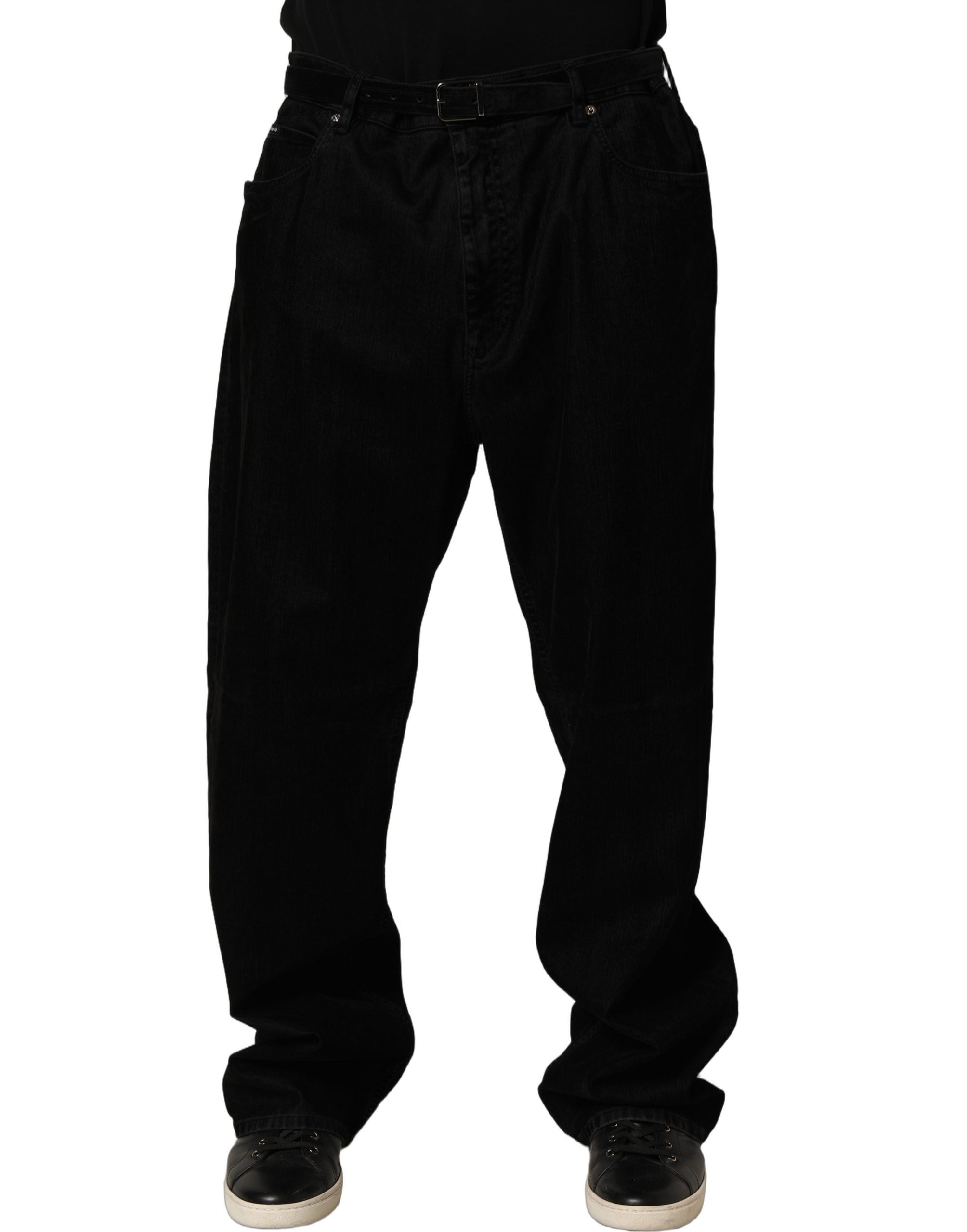 Dolce & Gabbana Black Cotton Relaxed Wide Leg Men Denim Men's Jeans