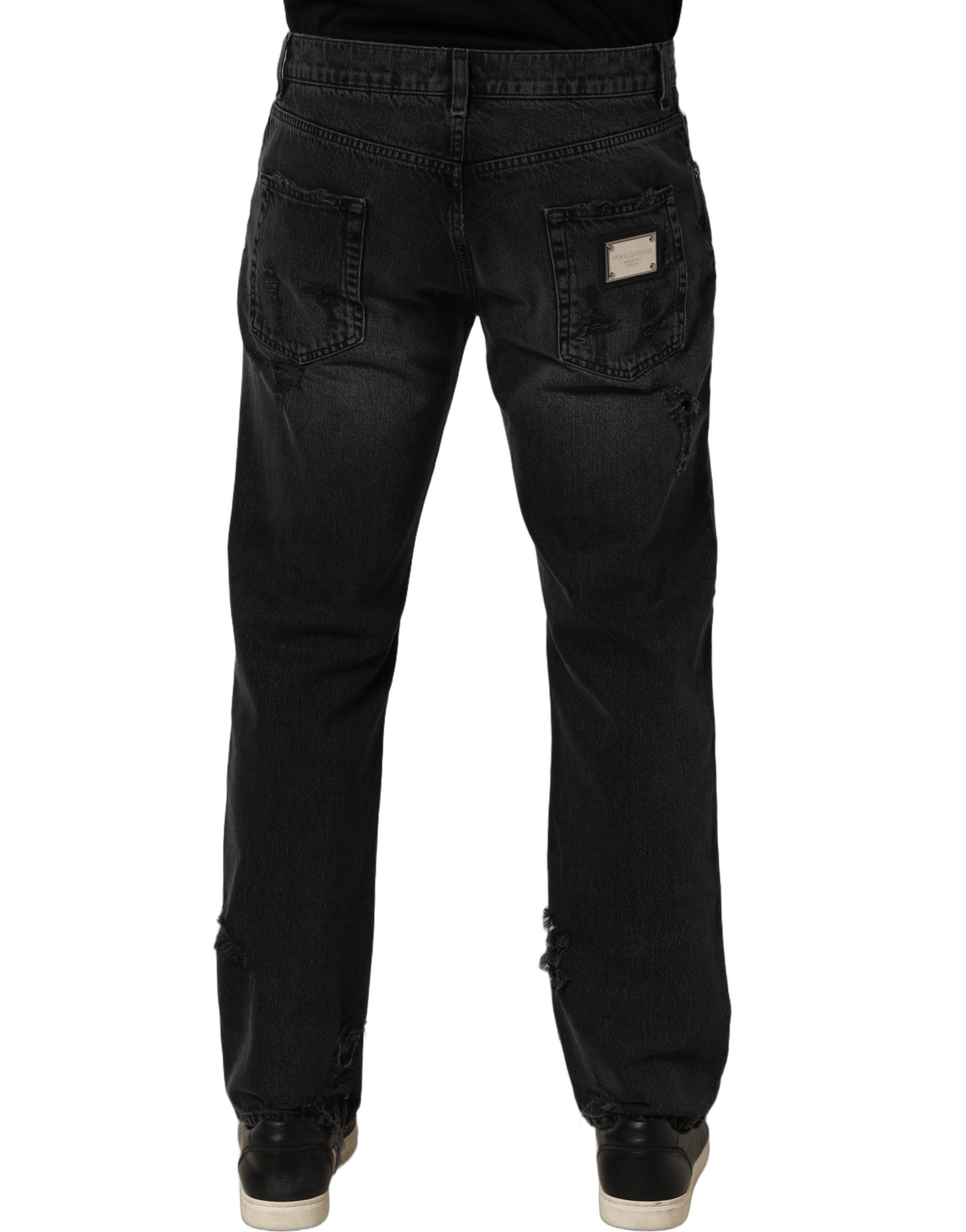 Dolce & Gabbana Dark Gray Cotton Ripped Men Denim Men's Jeans