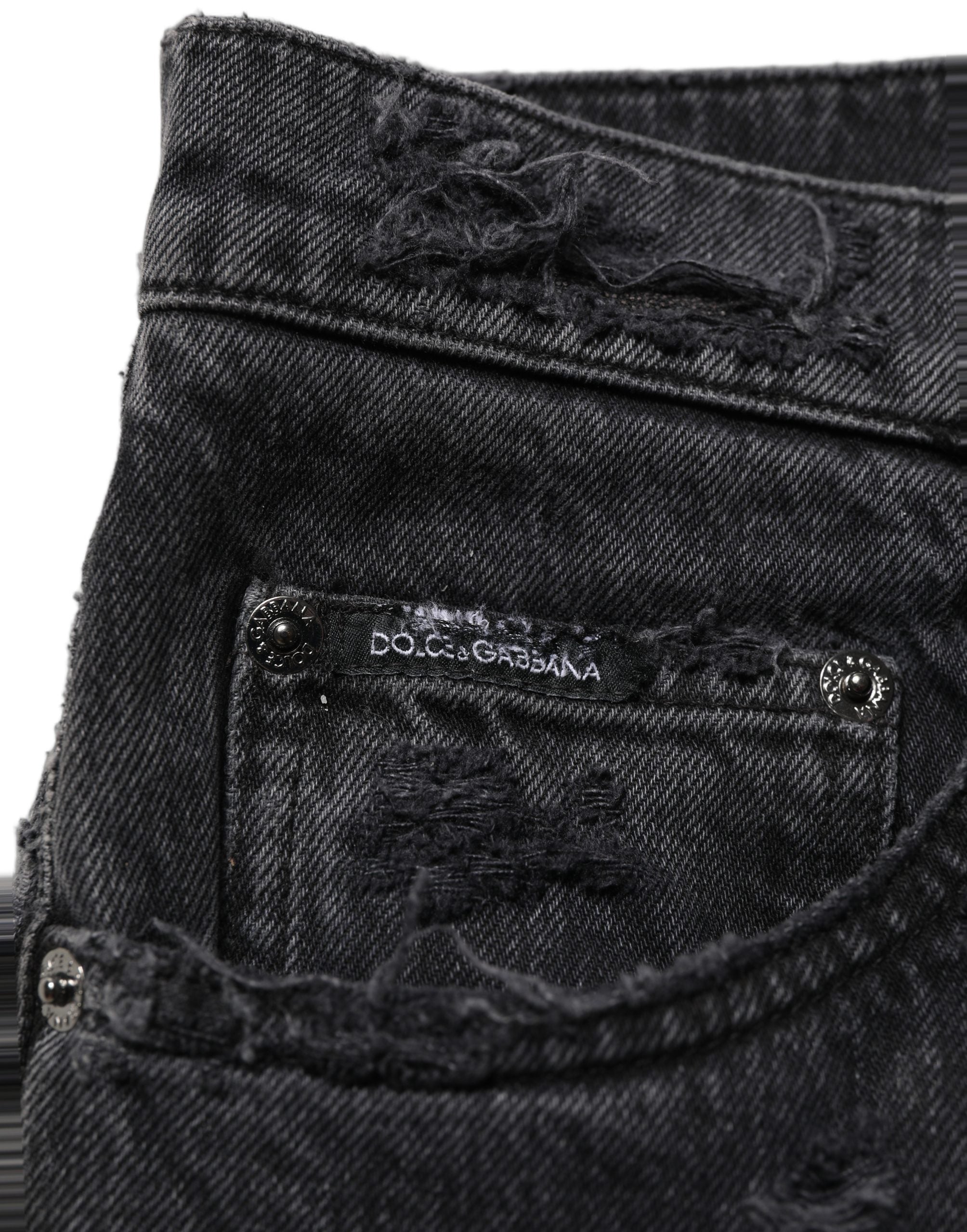 Dolce & Gabbana Dark Gray Cotton Ripped Men Denim Men's Jeans