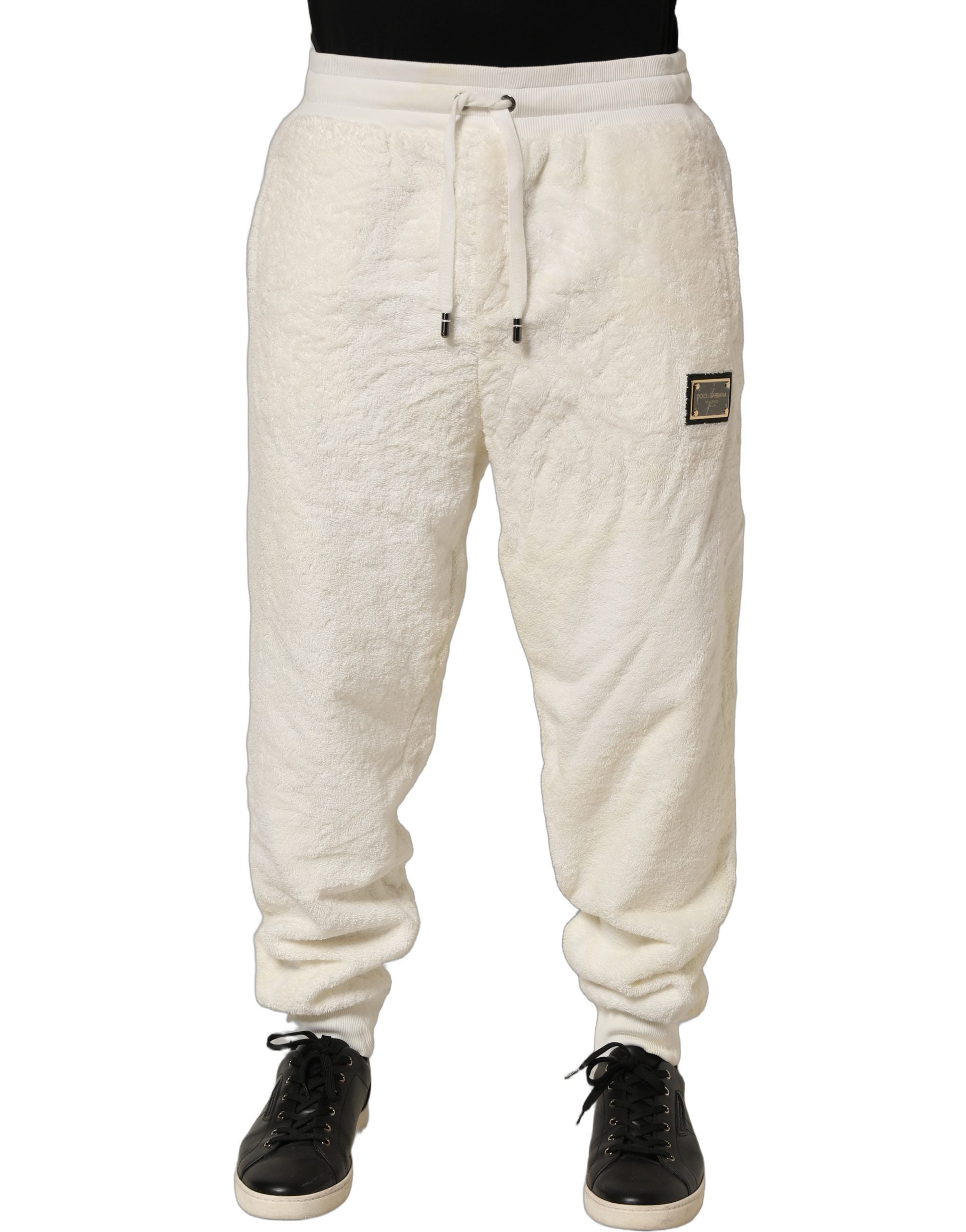 Dolce & Gabbana Off White Terry Cotton Plush Men Jogger Men's Pants (Pre-Owned)