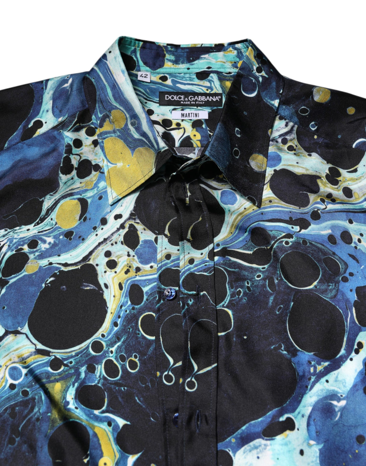 Dolce & Gabbana Blue Marble Print MARTINI Dress Formal Men's Shirt