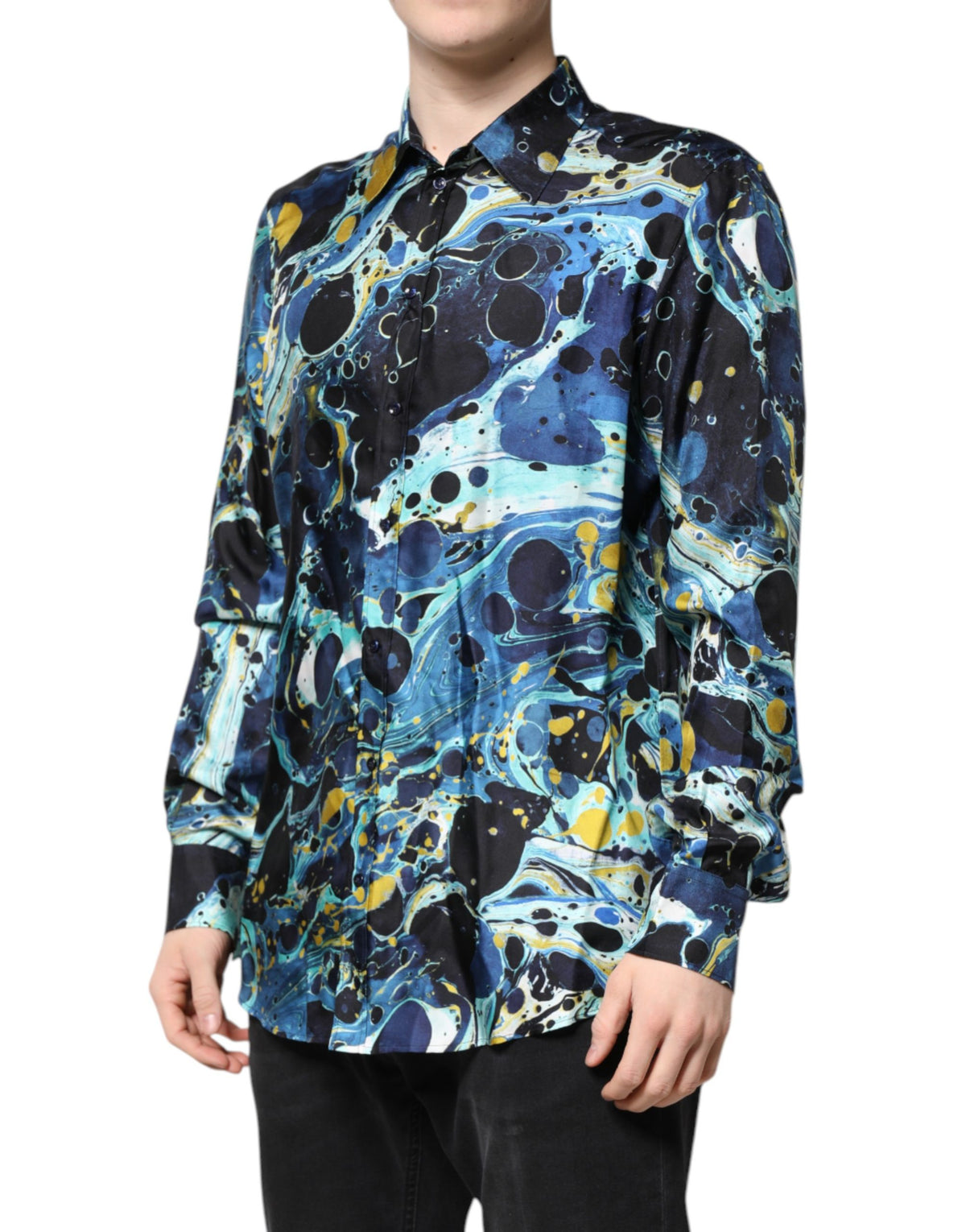 Dolce & Gabbana Blue Marble Print MARTINI Dress Formal Men's Shirt