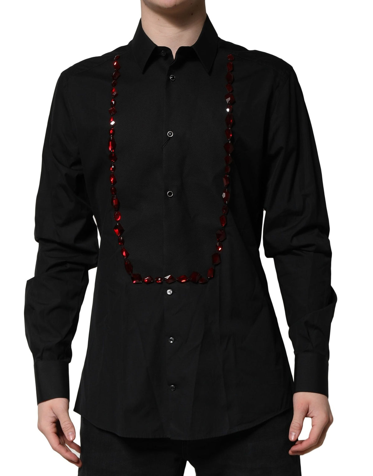Dolce & Gabbana Black Crystal Embellished GOLD Dress Men's Shirt