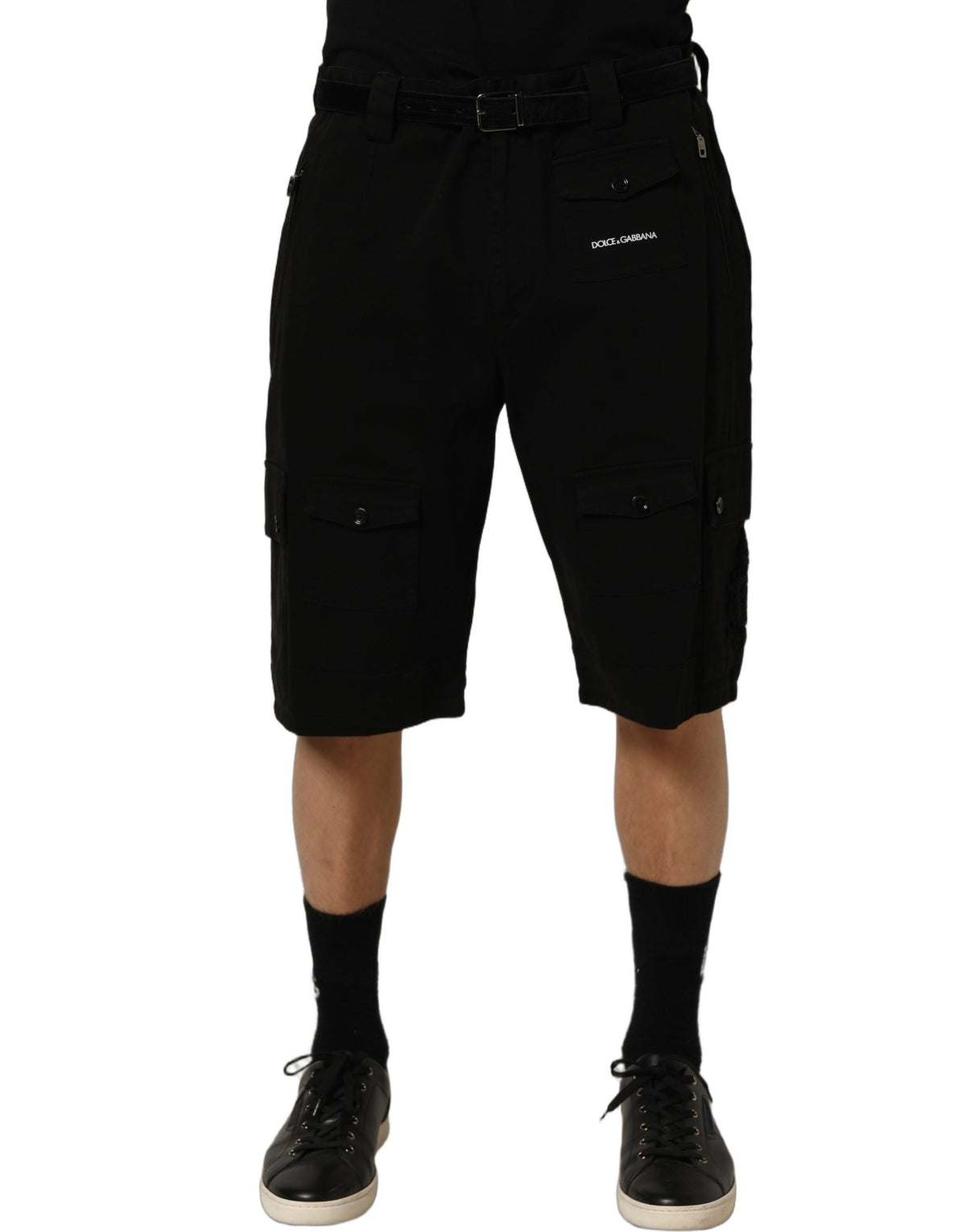 Dolce & Gabbana Black Cotton Mid Waist Men Cargo Men's Shorts