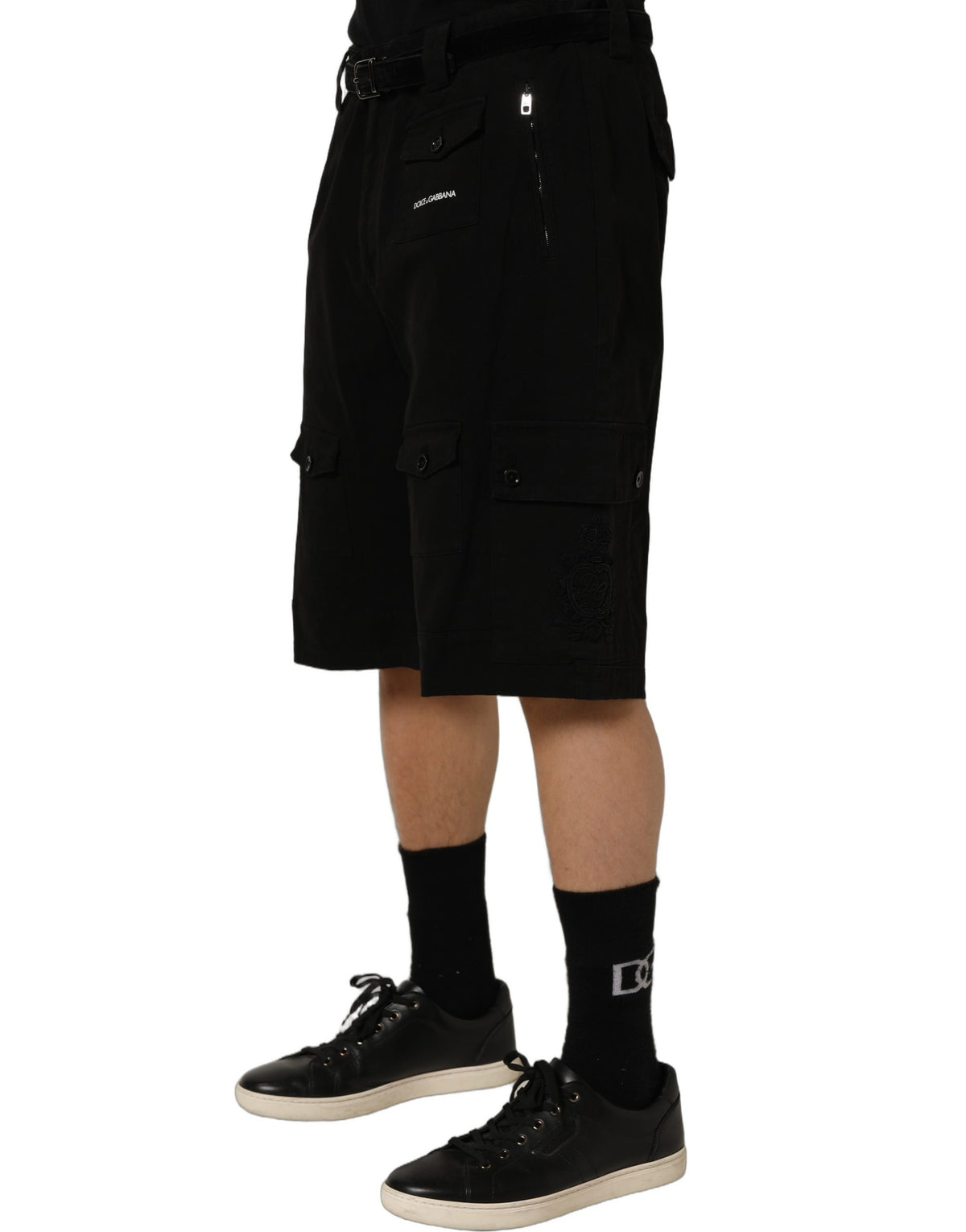 Dolce & Gabbana Black Cotton Mid Waist Men Cargo Men's Shorts