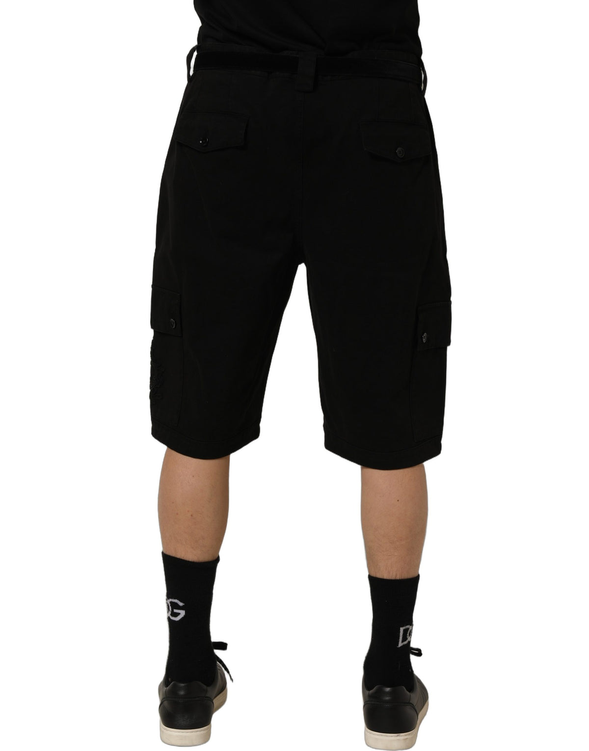 Dolce & Gabbana Black Cotton Mid Waist Men Cargo Men's Shorts