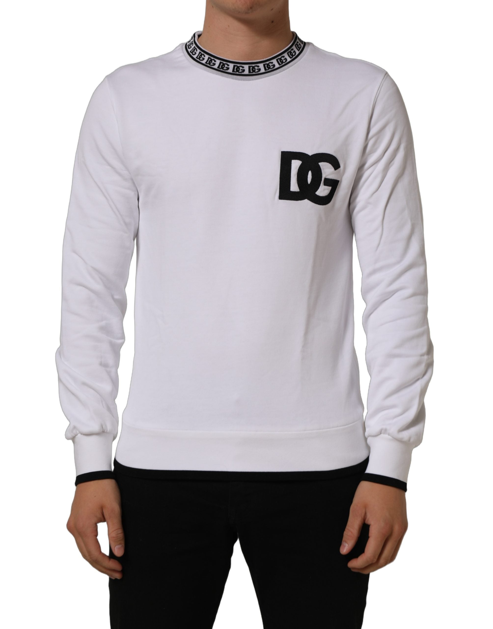Dolce & Gabbana White Cotton Crew Neck Sweatshirt Men's Sweater (Pre-Owned)