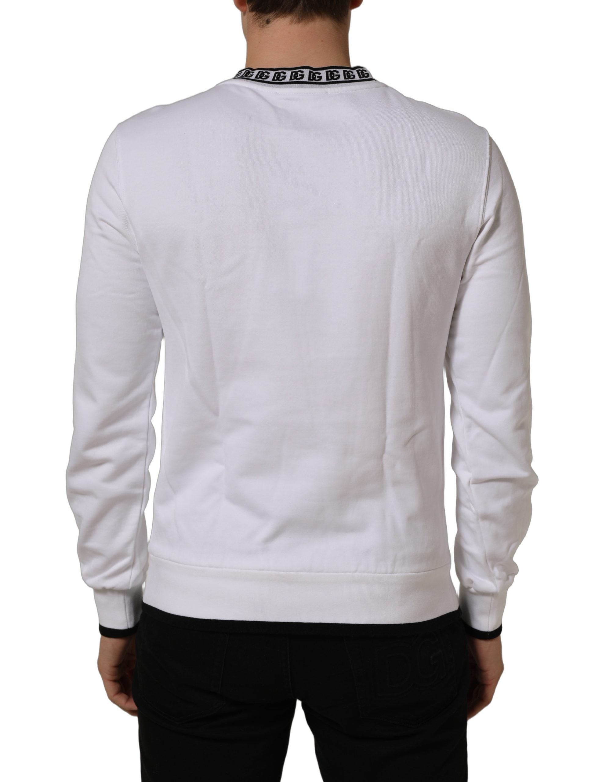 Dolce & Gabbana White Cotton Crew Neck Sweatshirt Men's Sweater (Pre-Owned)