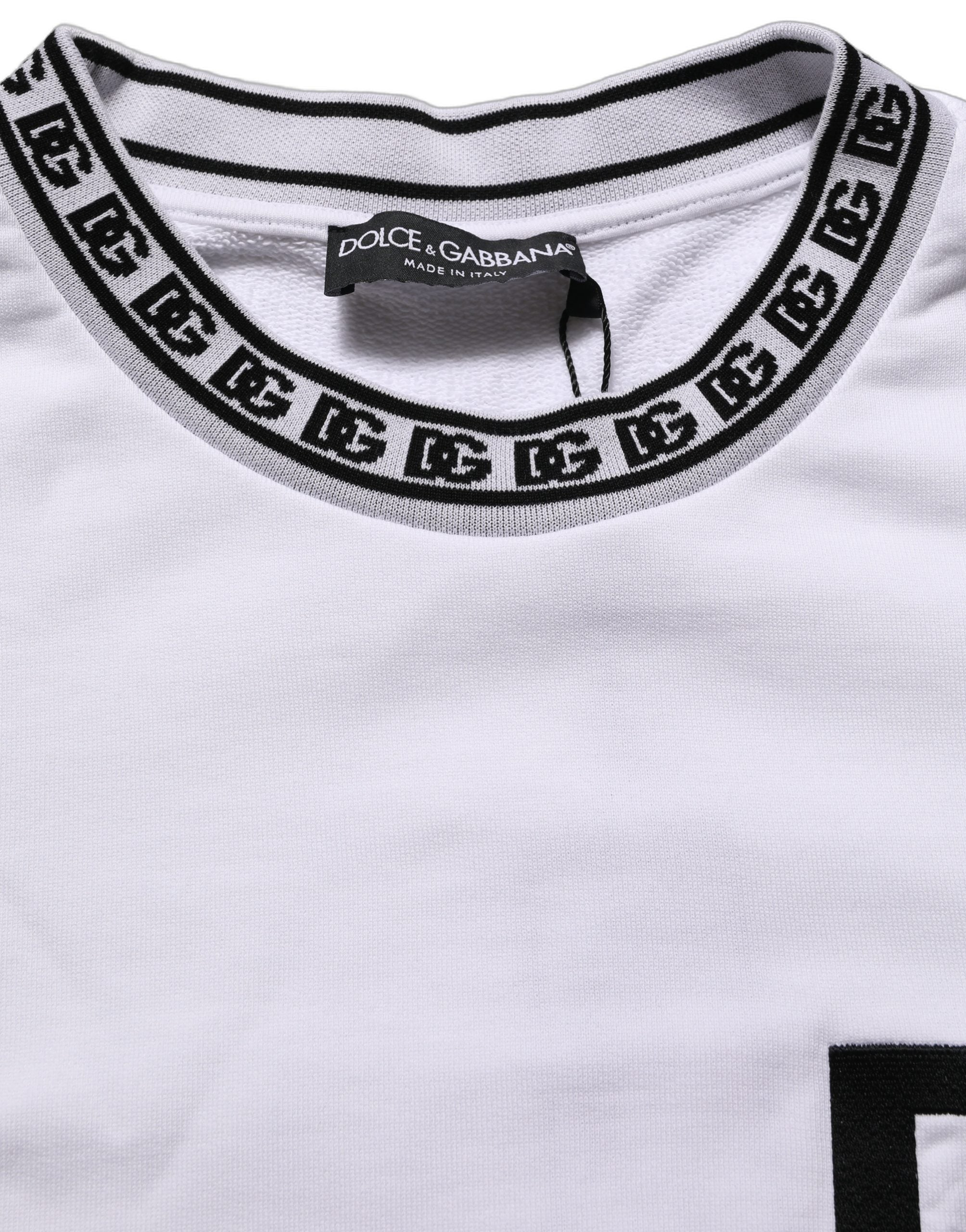 Dolce & Gabbana White Cotton Crew Neck Sweatshirt Men's Sweater (Pre-Owned)