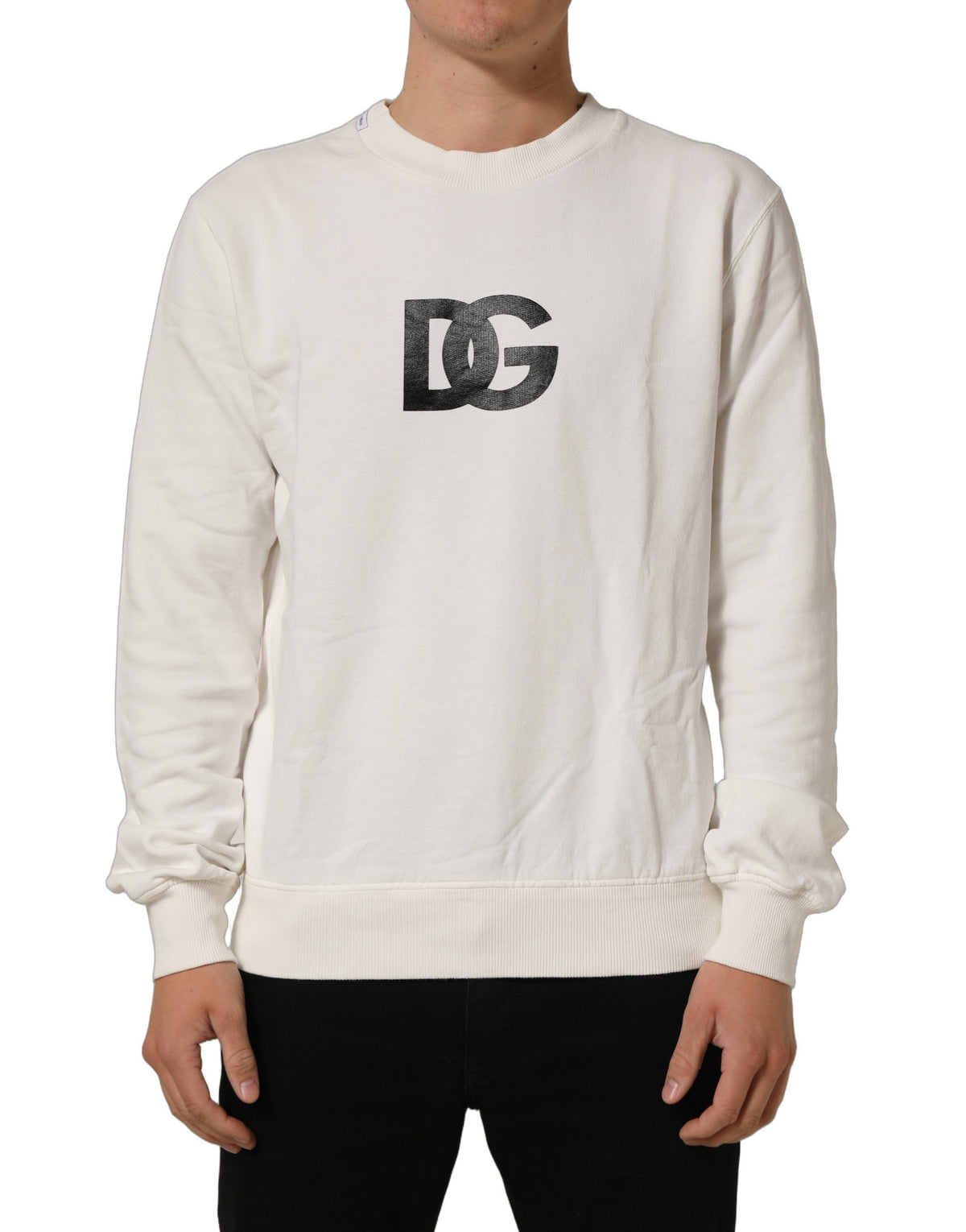 Dolce & Gabbana White Cotton Crew Neck Men Sweatshirt Men's Sweater (Pre-Owned)