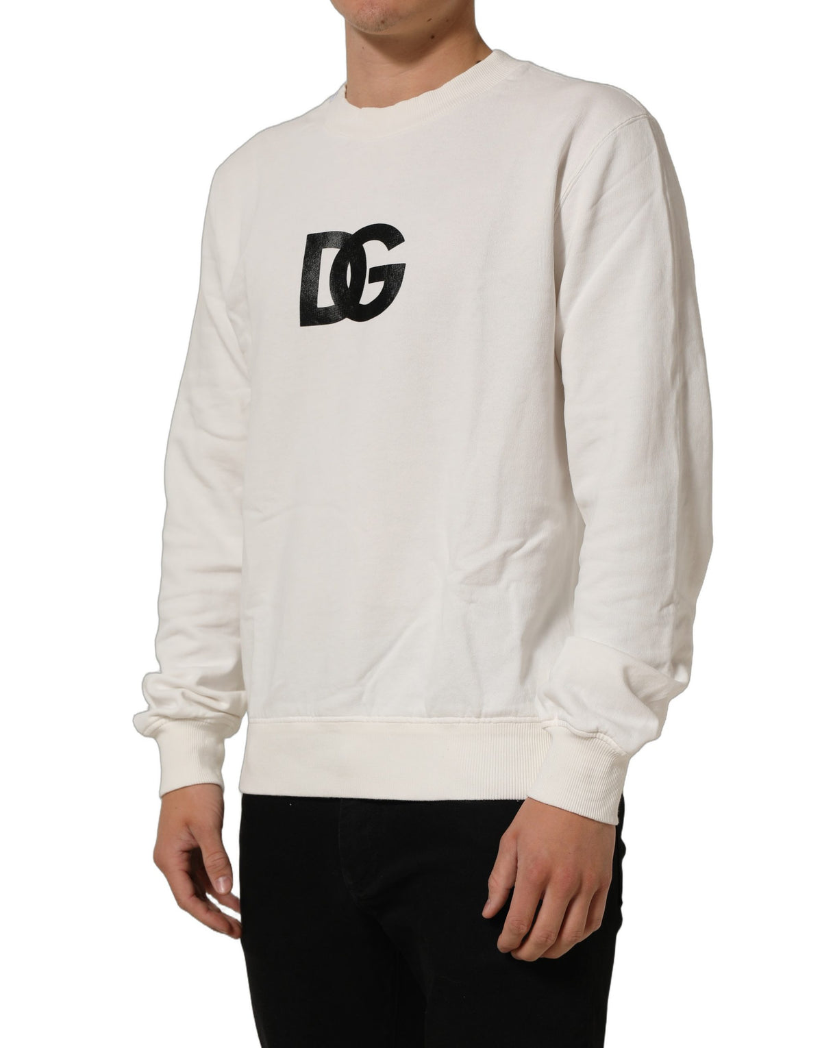 Dolce & Gabbana White Cotton Crew Neck Men Sweatshirt Men's Sweater (Pre-Owned)