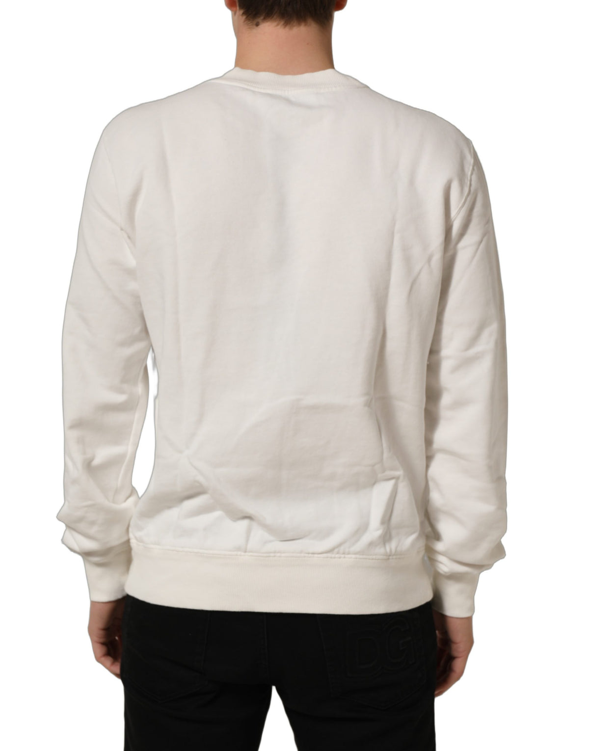 Dolce & Gabbana White Cotton Crew Neck Men Sweatshirt Men's Sweater (Pre-Owned)