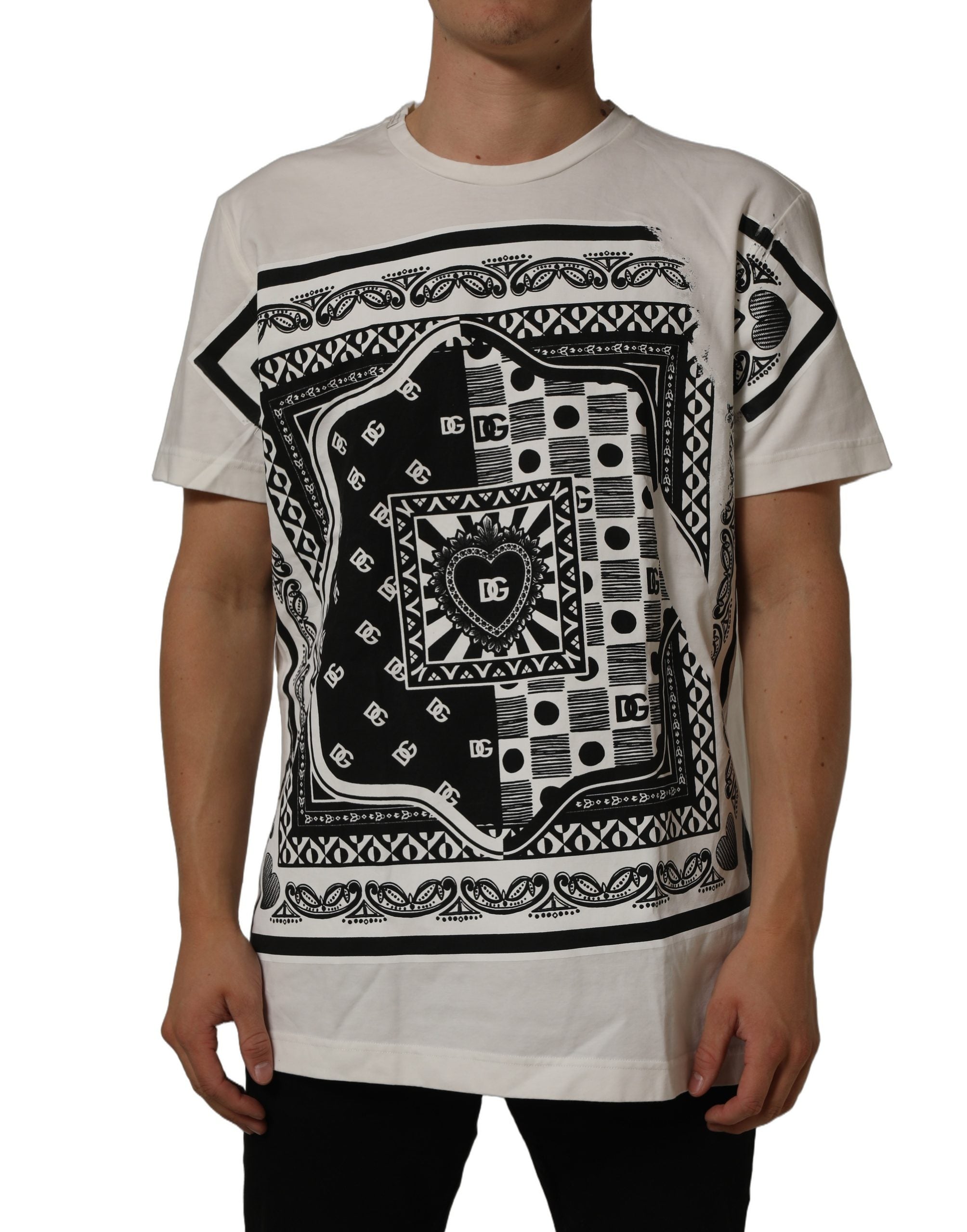 Dolce & Gabbana White Bandana Print Cotton CrewNeck Men's T-shirt (Pre-Owned)