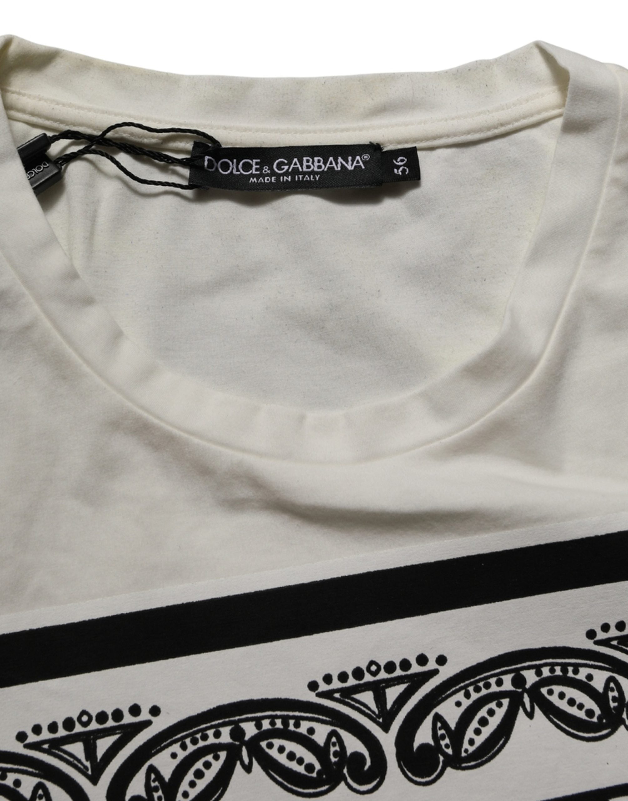 Dolce & Gabbana White Bandana Print Cotton CrewNeck Men's T-shirt (Pre-Owned)
