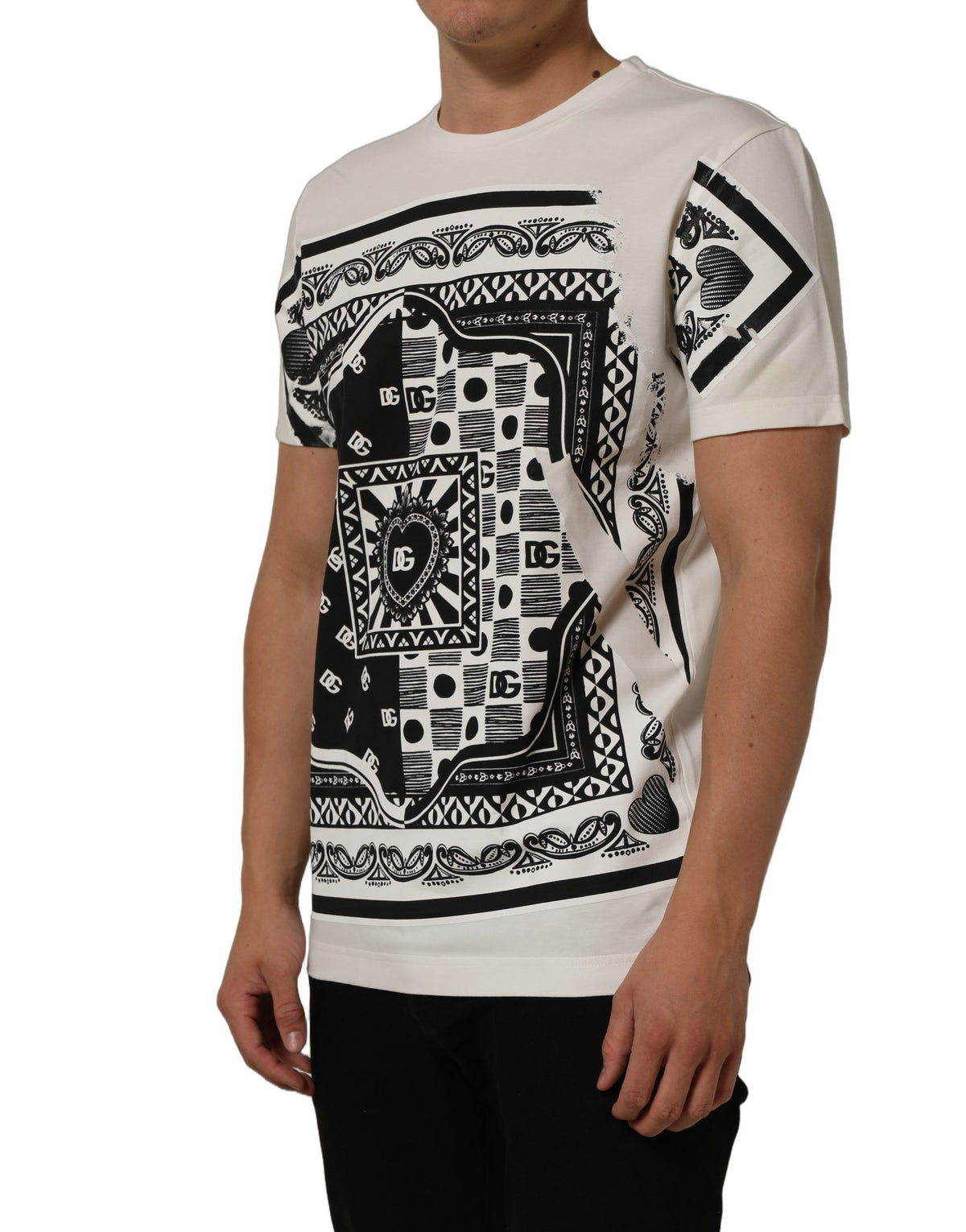 Dolce & Gabbana White Bandana Print Cotton Crew Neck Men's T-shirt (Pre-Owned)