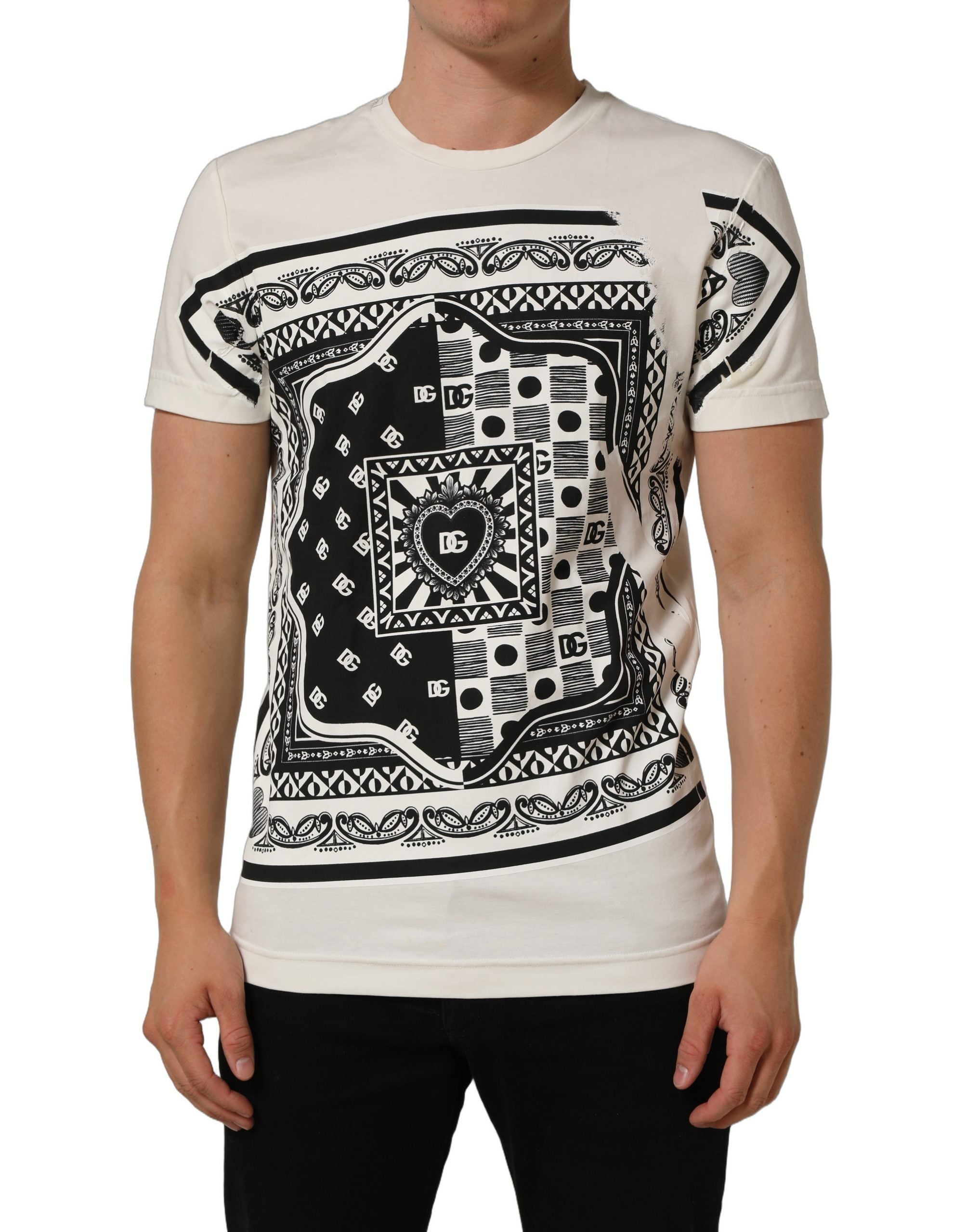 Dolce & Gabbana White Bandana Print Cotton Crew Neck Men's T-shirt (Pre-Owned)