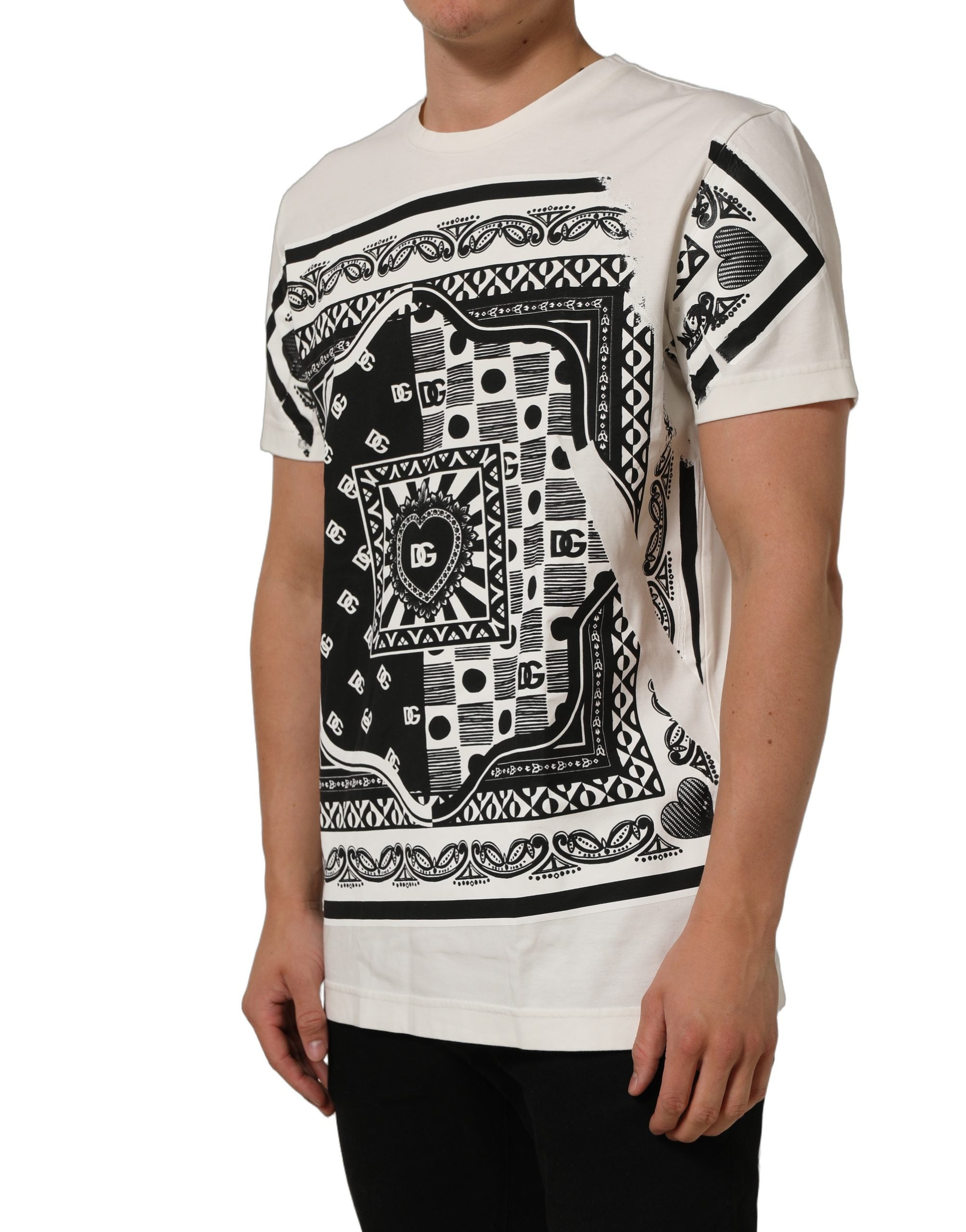 Dolce & Gabbana White Bandana Print Cotton Crew Neck Men's T-shirt (Pre-Owned)