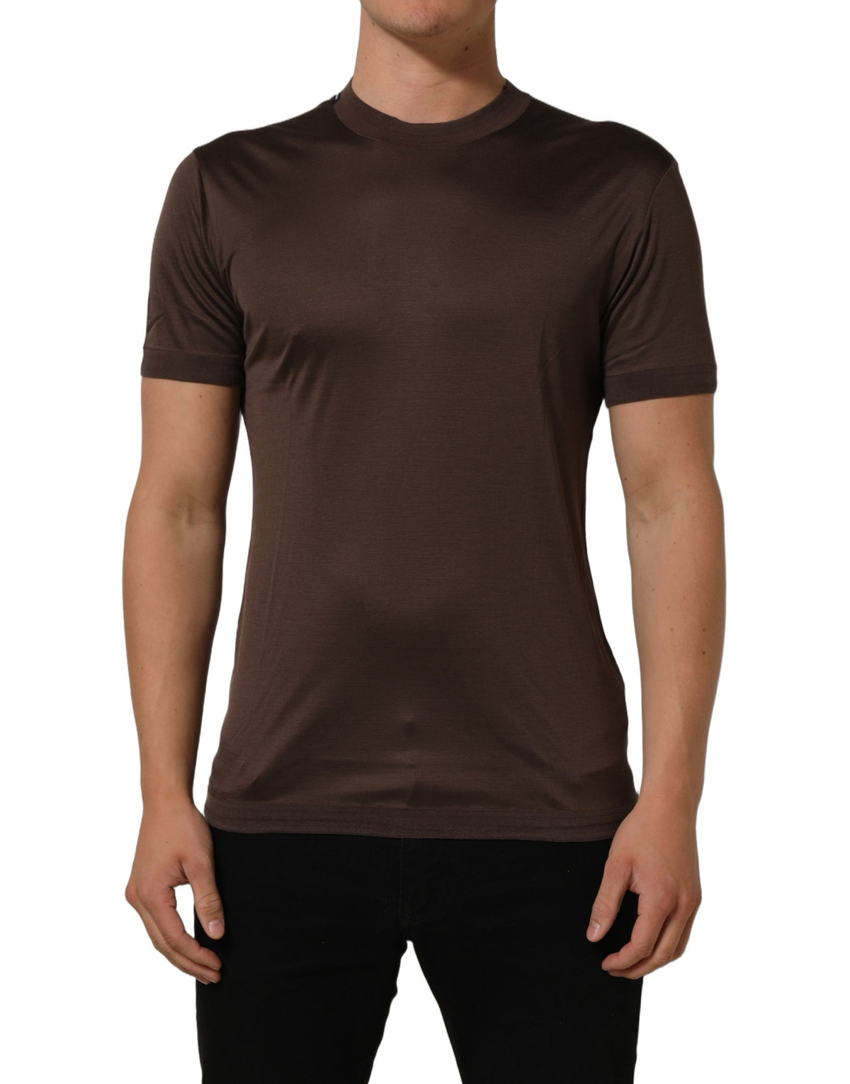 Dolce & Gabbana Brown Silk Crew Neck Short Sleeves Men's T-shirt (Pre-Owned)