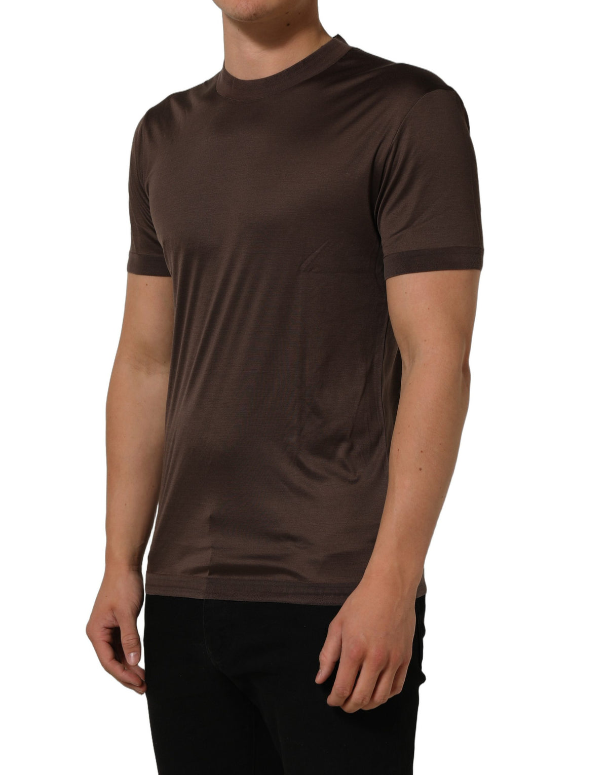 Dolce & Gabbana Brown Silk Crew Neck Short Sleeves Men's T-shirt (Pre-Owned)