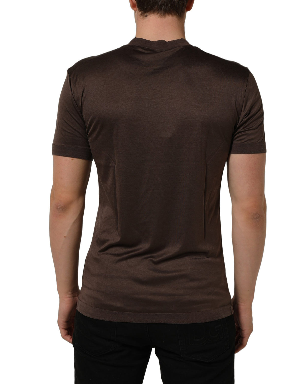 Dolce & Gabbana Brown Silk Crew Neck Short Sleeves Men's T-shirt (Pre-Owned)
