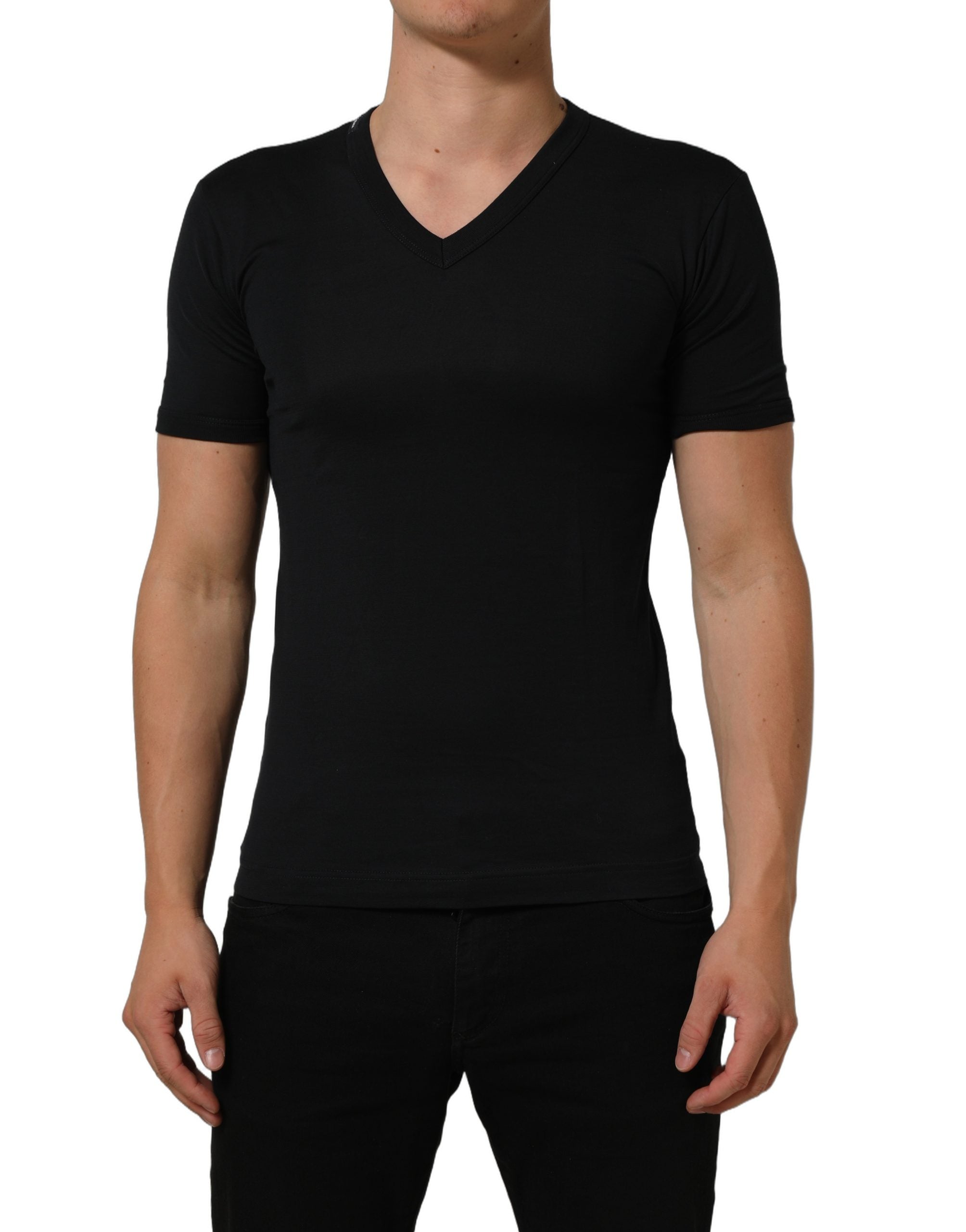 Dolce & Gabbana Dark Blue Cotton V-Neck Short Sleeve Men's T-shirt (Pre-Owned)