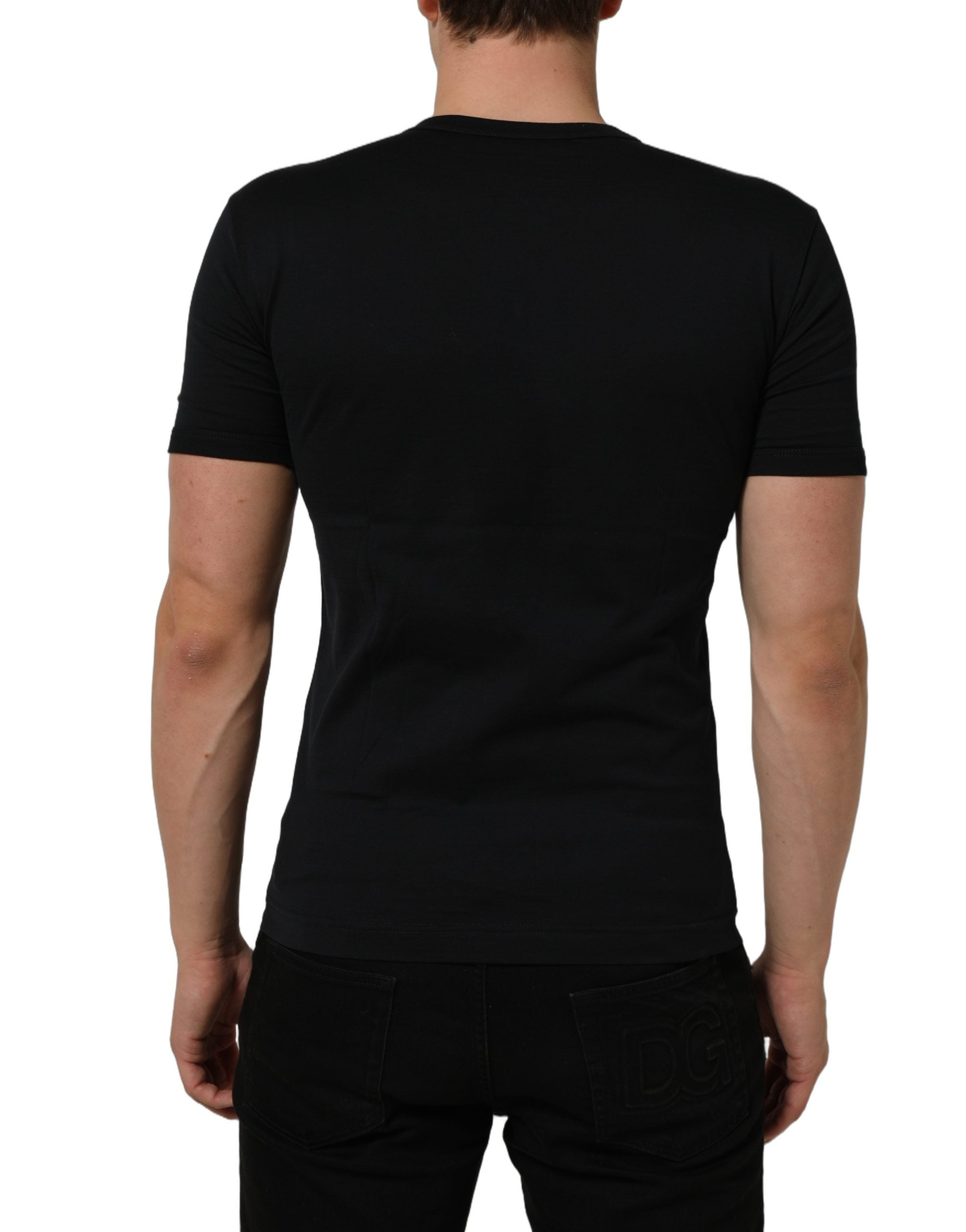 Dolce & Gabbana Dark Blue Cotton V-Neck Short Sleeve Men's T-shirt (Pre-Owned)