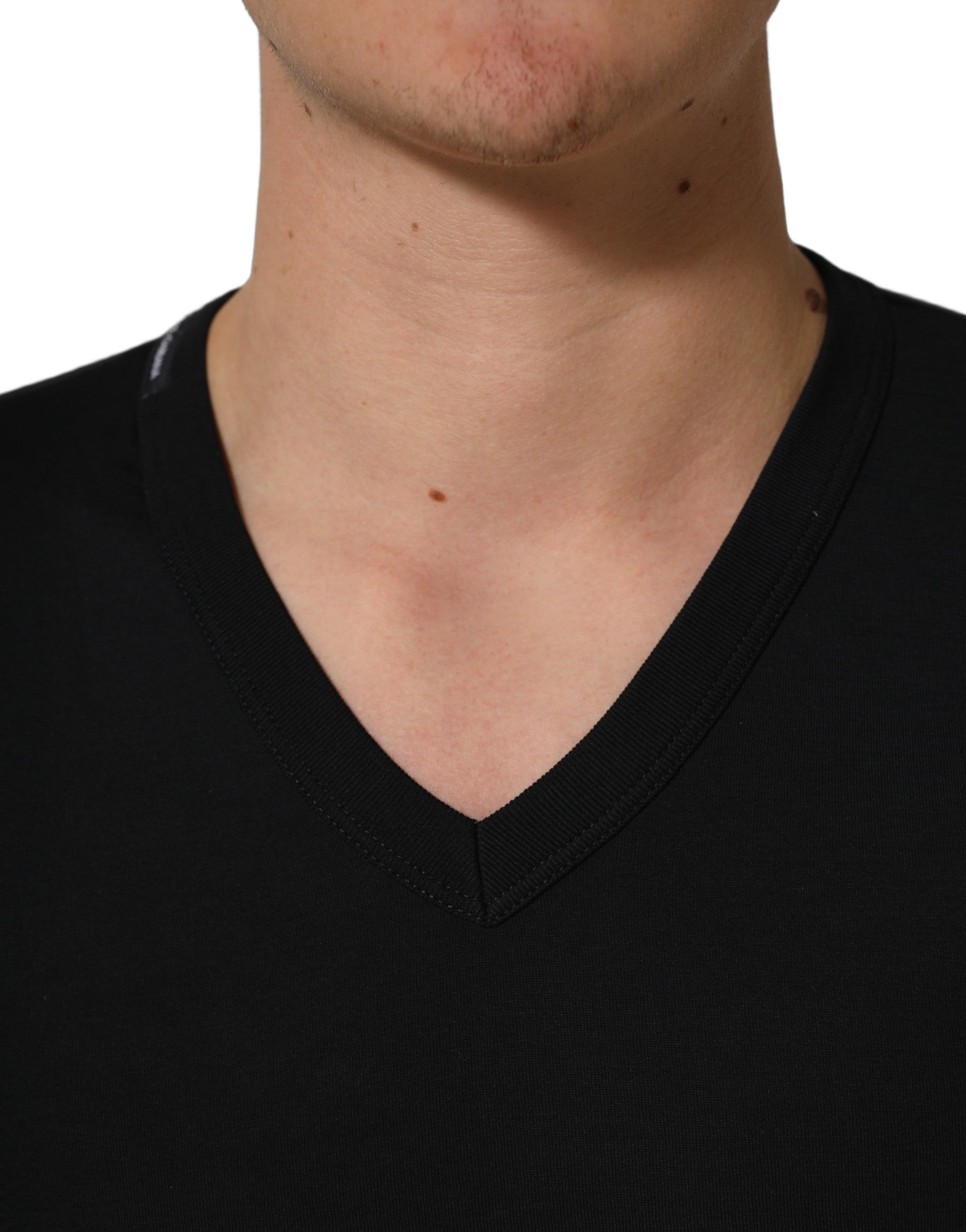 Dolce & Gabbana Dark Blue Cotton V-Neck Short Sleeve Men's T-shirt (Pre-Owned)