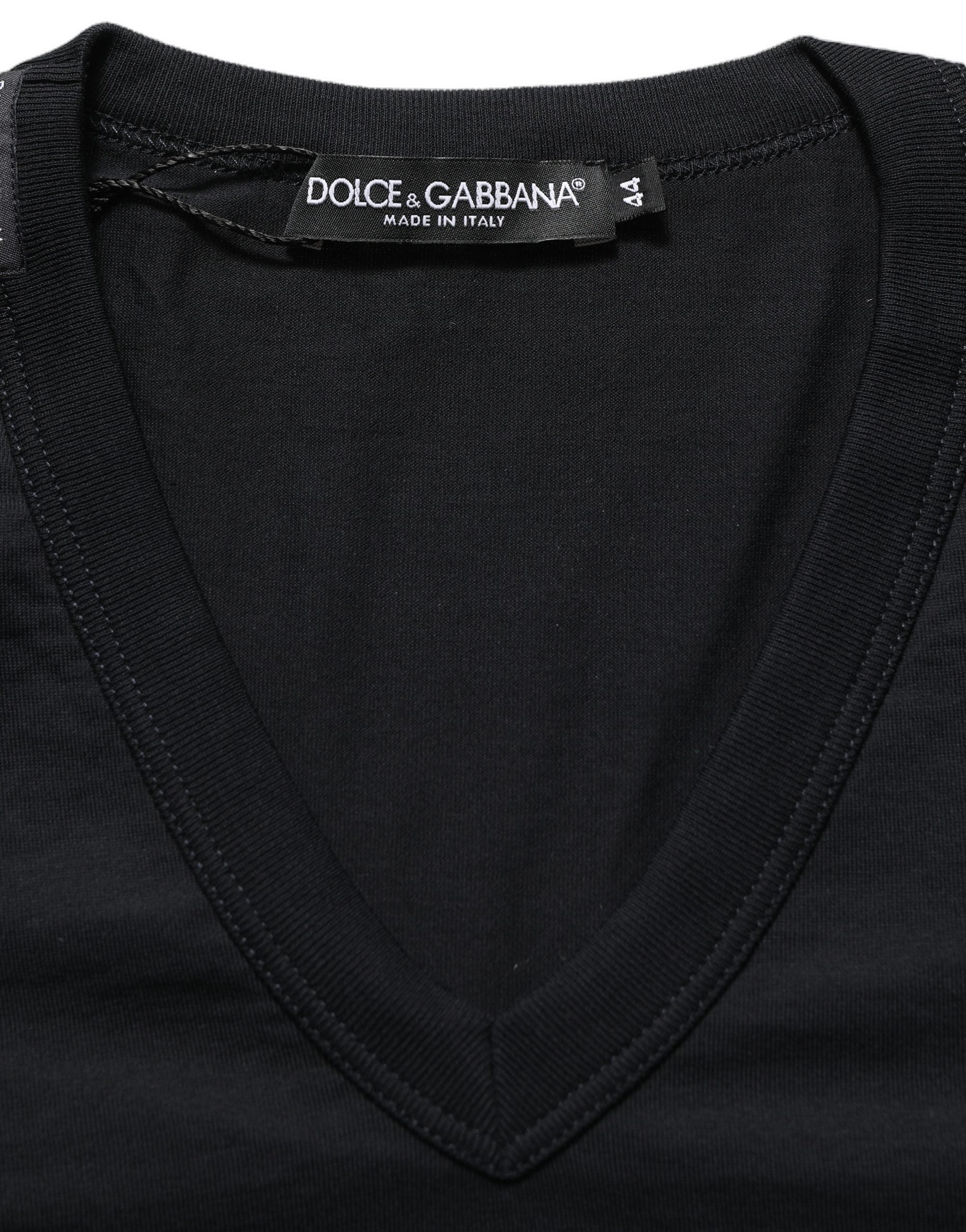 Dolce & Gabbana Dark Blue Cotton V-Neck Short Sleeve Men's T-shirt (Pre-Owned)