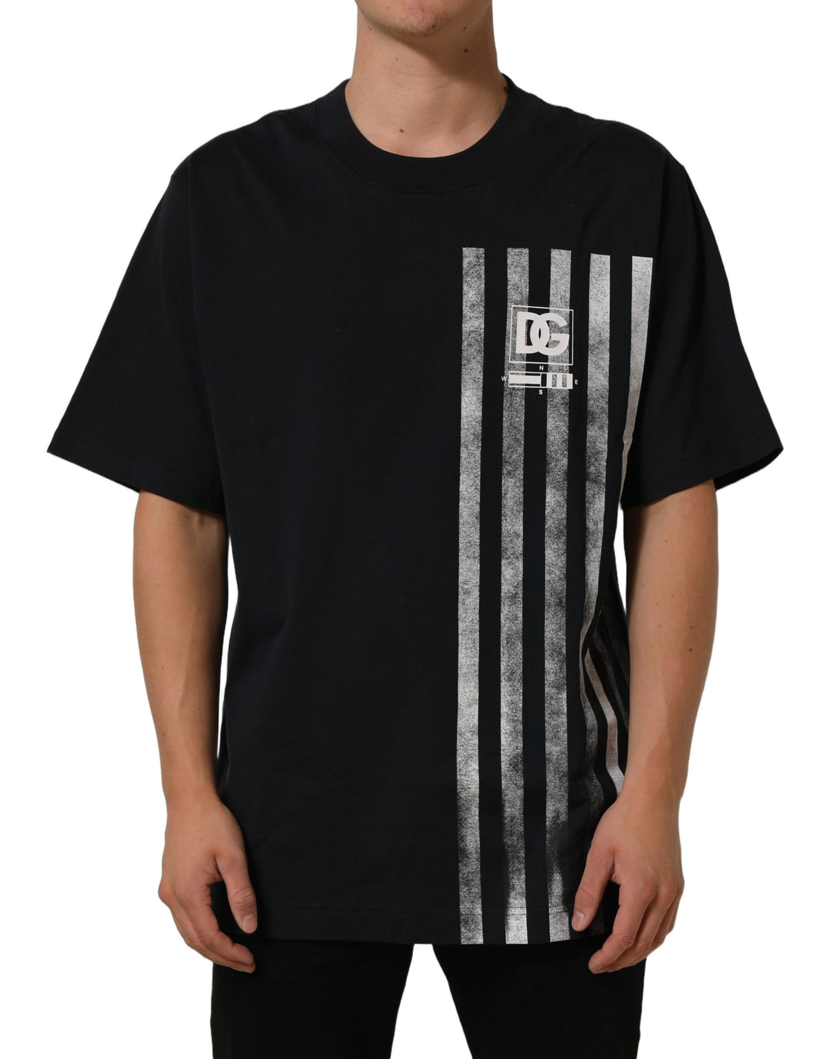 Dolce & Gabbana Blue Striped Print Cotton Crew Neck  Men's T-shirt (Pre-Owned)