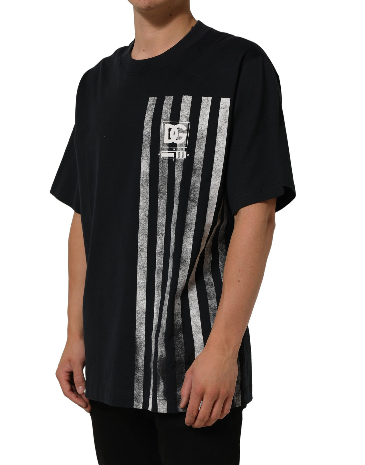 Dolce & Gabbana Blue Striped Print Cotton Crew Neck  Men's T-shirt (Pre-Owned)