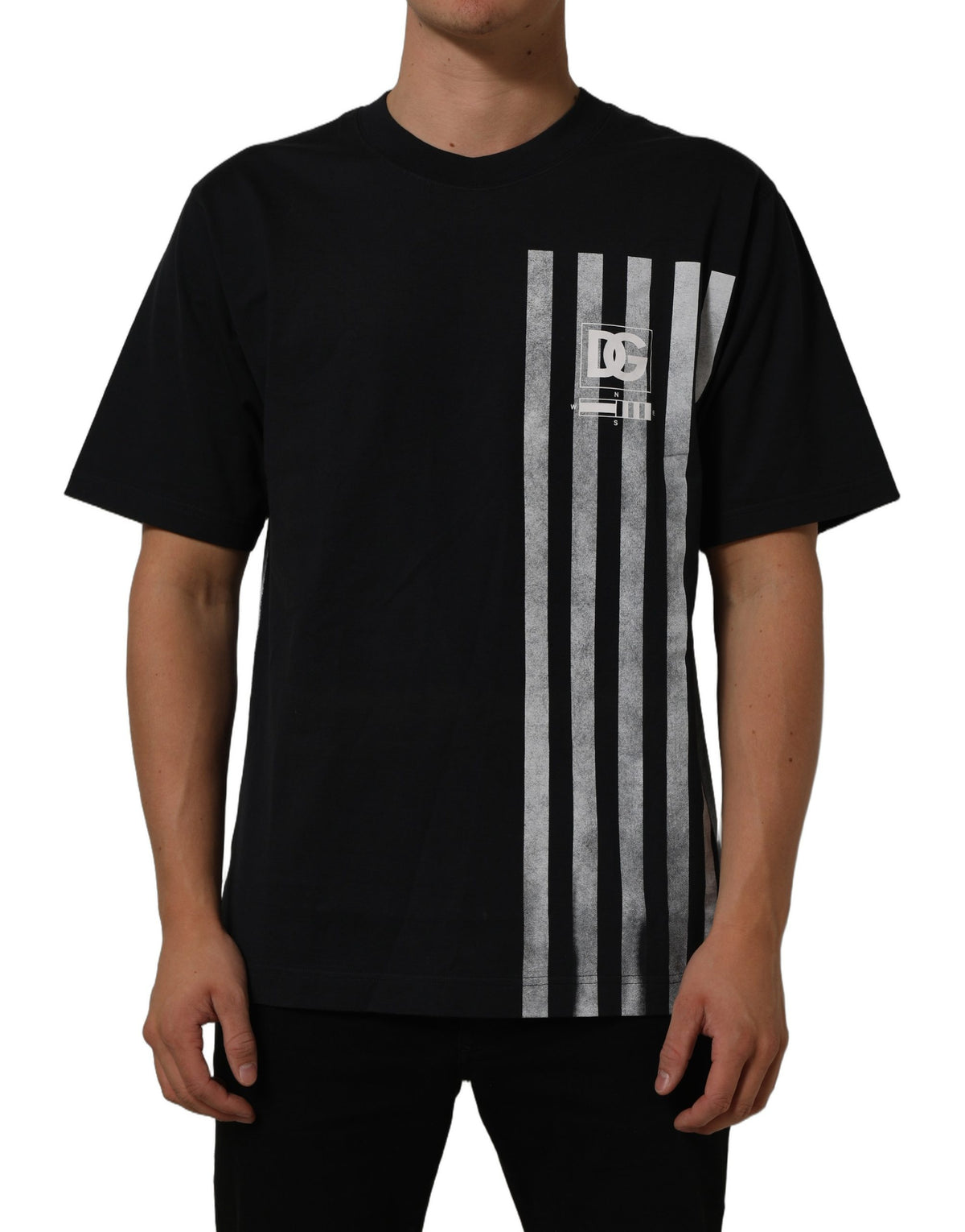 Dolce & Gabbana Blue Striped Print Cotton Crew Neck Men's T-shirt (Pre-Owned)