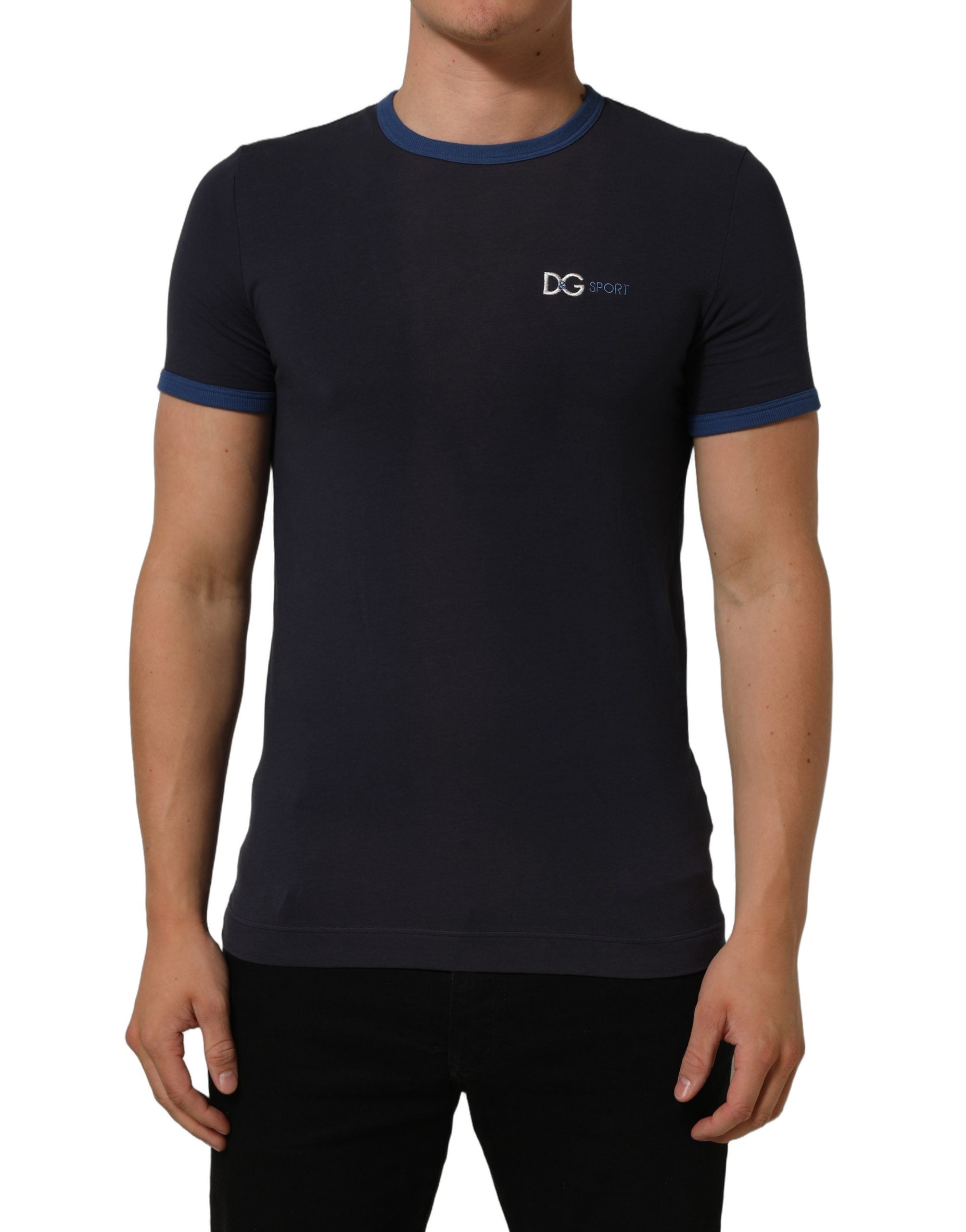 Dolce & Gabbana Dark Blue Cotton Stretch Round Neck Men's T-shirt (Pre-Owned)