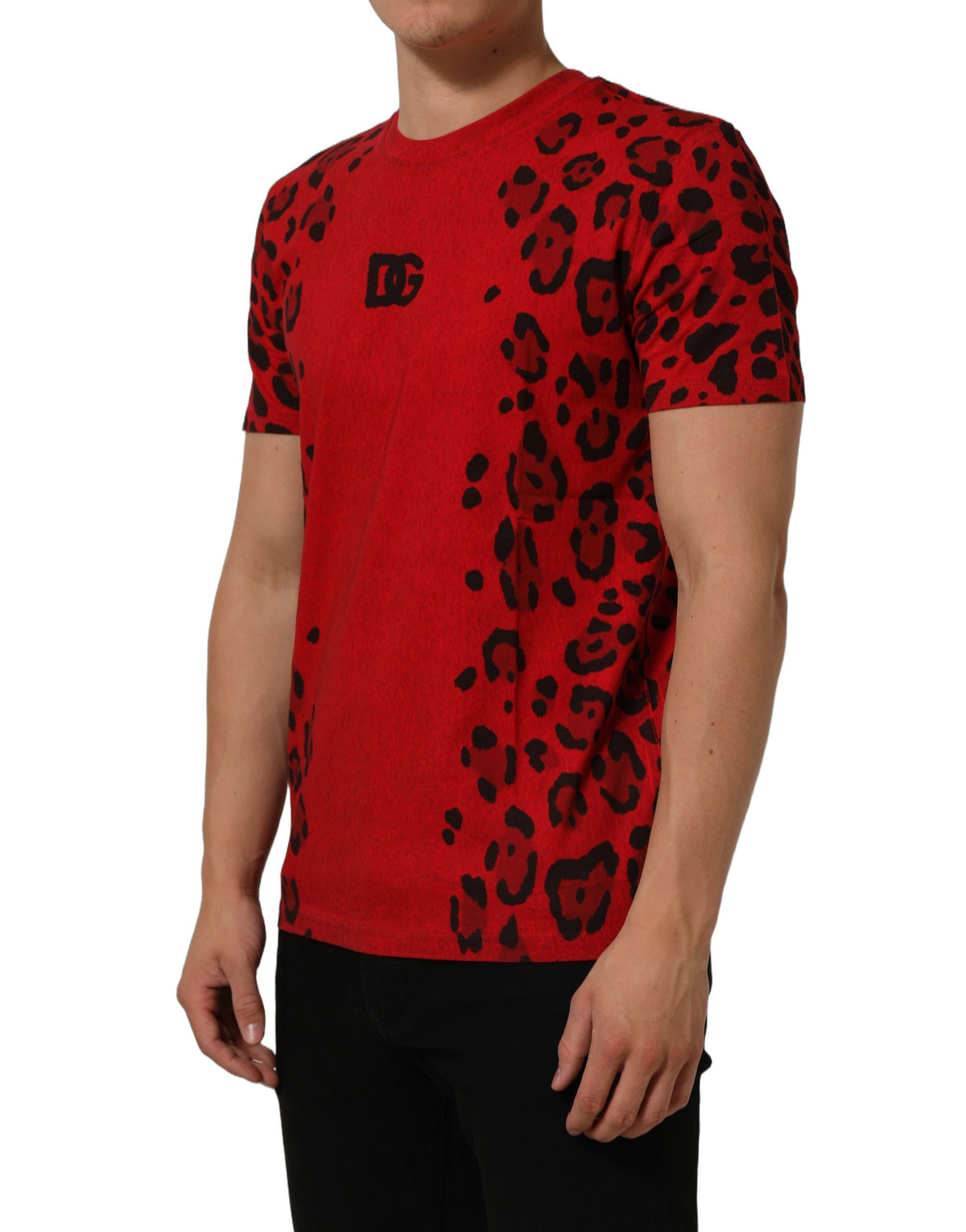 Dolce & Gabbana Red Leopard Print Short Sleeved Men Men's T-shirt (Pre-Owned)