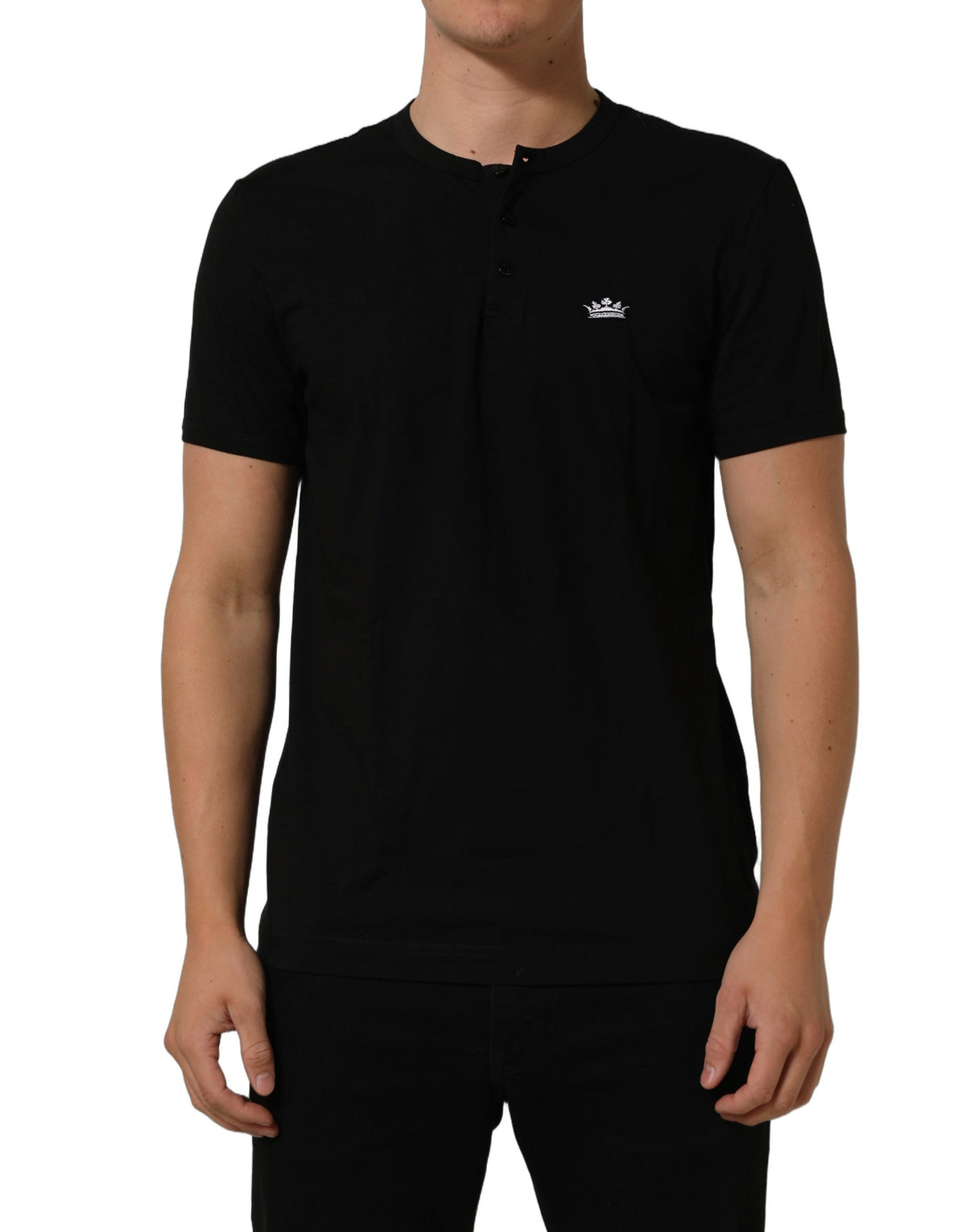 Dolce & Gabbana Black Crown Short Sleeved Henley Men Men's T-shirt