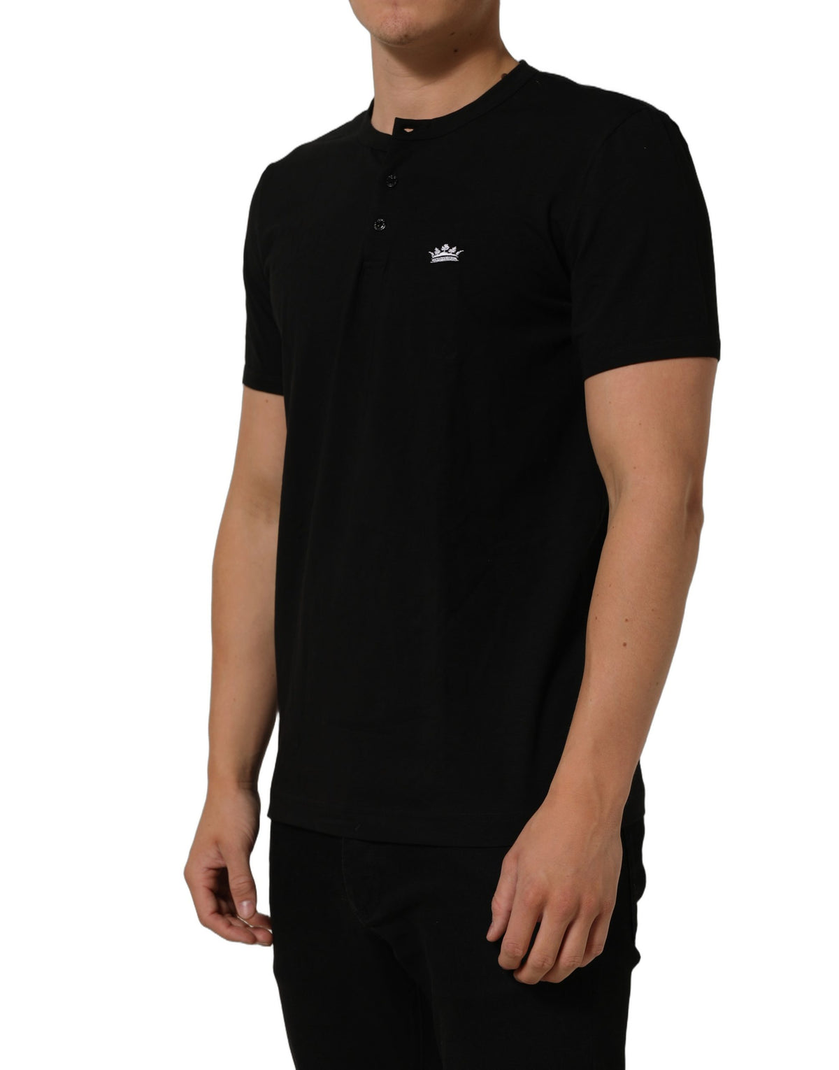 Dolce & Gabbana Black Crown Short Sleeved Henley Men Men's T-shirt