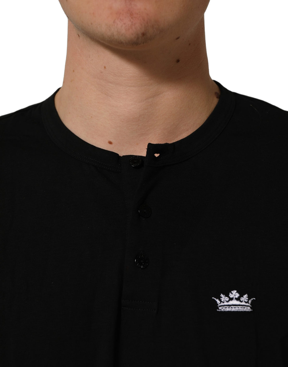 Dolce & Gabbana Black Crown Short Sleeved Henley Men Men's T-shirt