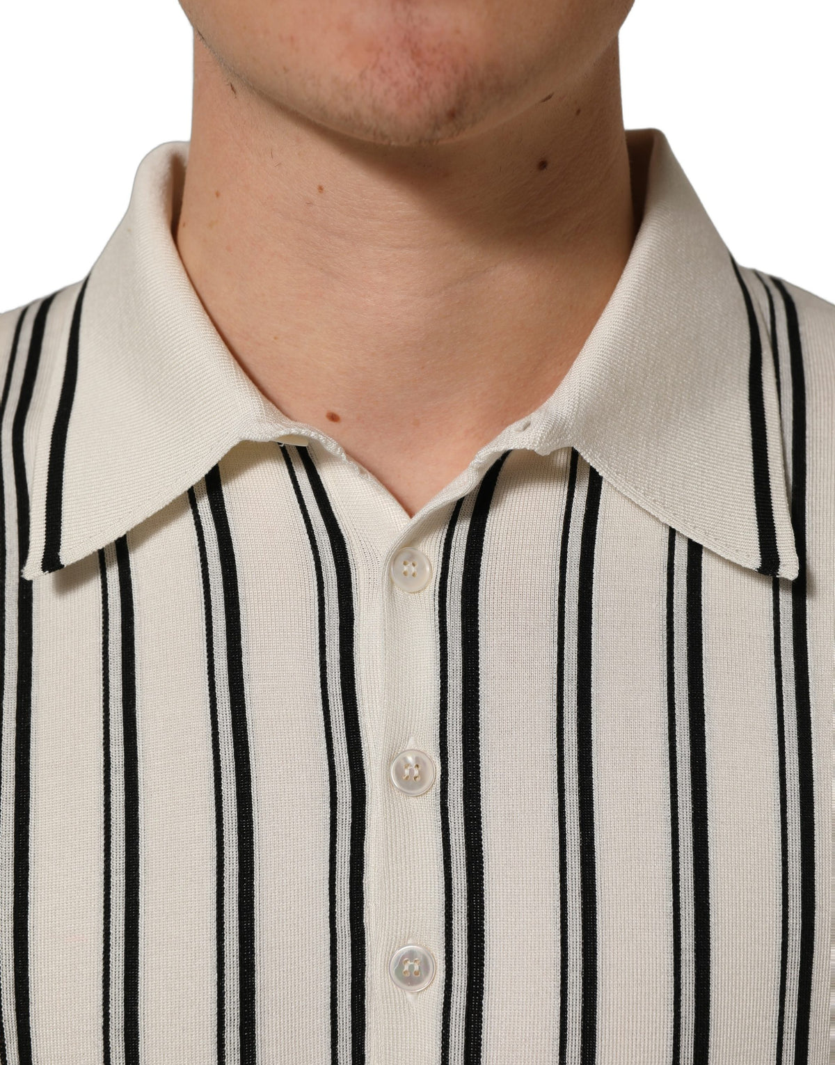 Dolce & Gabbana White Black Stripe Collared Polo Men's T-shirt