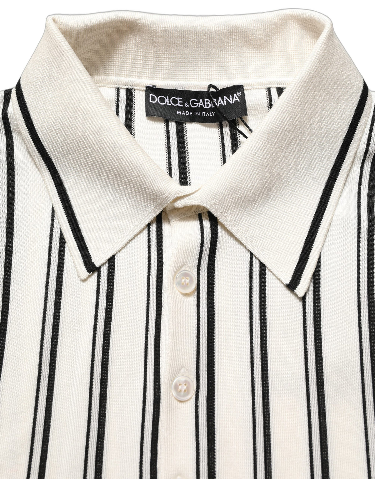 Dolce & Gabbana White Black Stripe Collared Polo Men's T-shirt