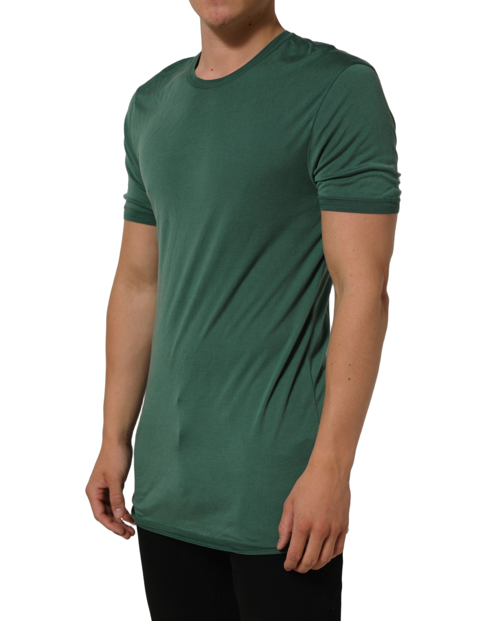 Dolce & Gabbana Green Silk Crew Neck Short Sleeves Men's T-shirt (Pre-Owned)