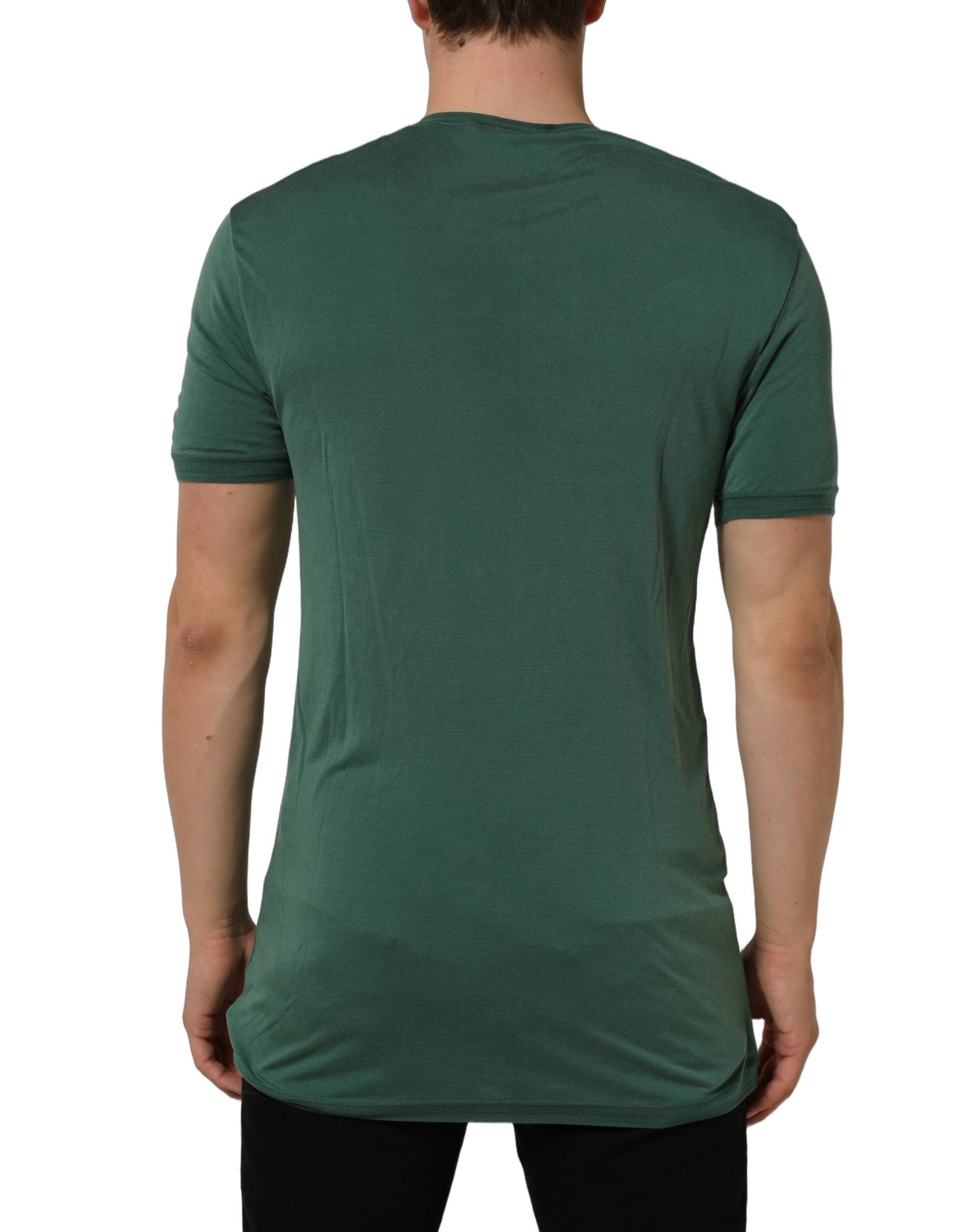 Dolce & Gabbana Green Silk Crew Neck Short Sleeves Men's T-shirt (Pre-Owned)